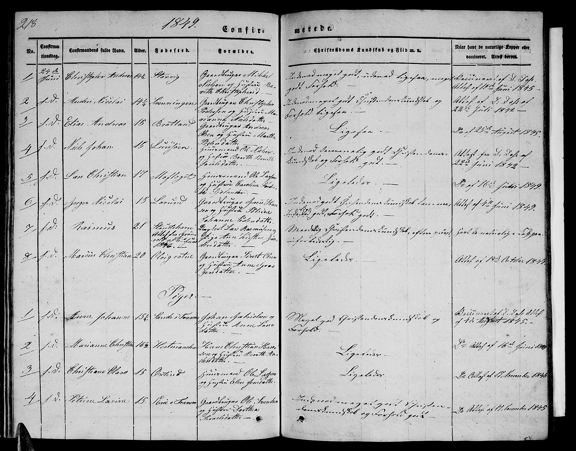 Ministerialprotokoller, klokkerbøker og fødselsregistre - Nordland, AV/SAT-A-1459/839/L0572: Parish register (copy) no. 839C02, 1841-1873, p. 218