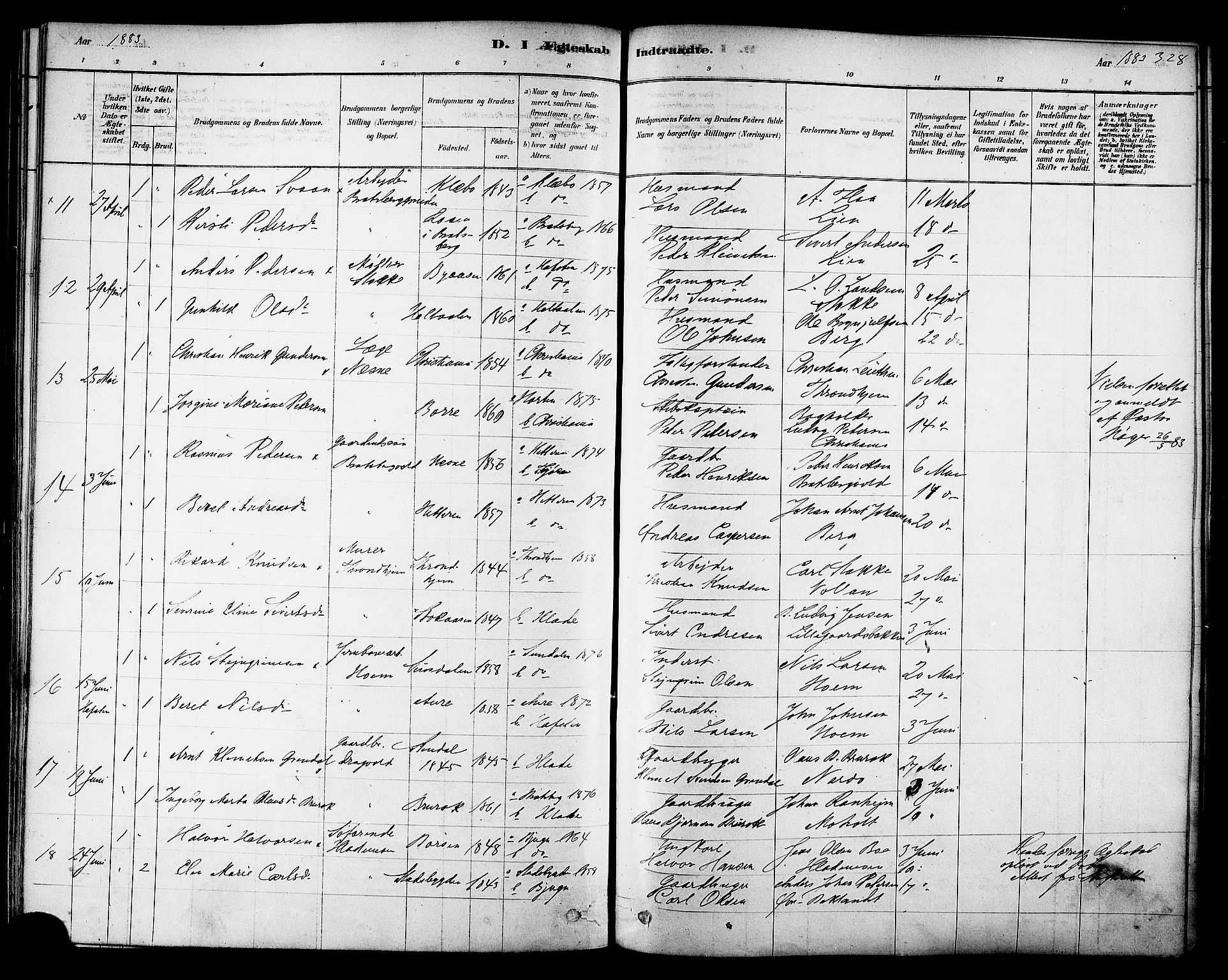Ministerialprotokoller, klokkerbøker og fødselsregistre - Sør-Trøndelag, SAT/A-1456/606/L0294: Parish register (official) no. 606A09, 1878-1886, p. 328