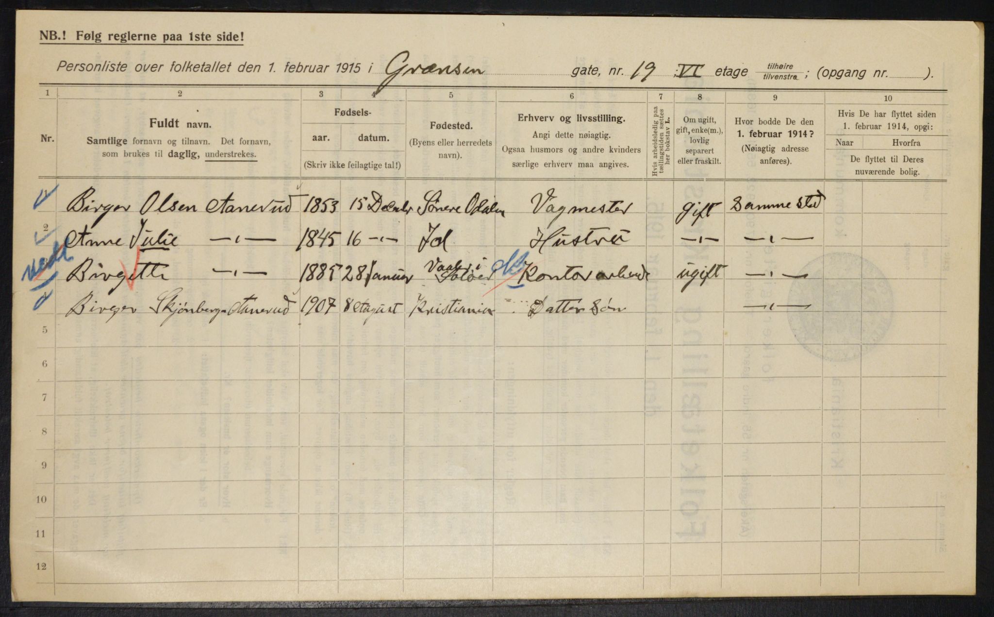 OBA, Municipal Census 1915 for Kristiania, 1915, p. 29496