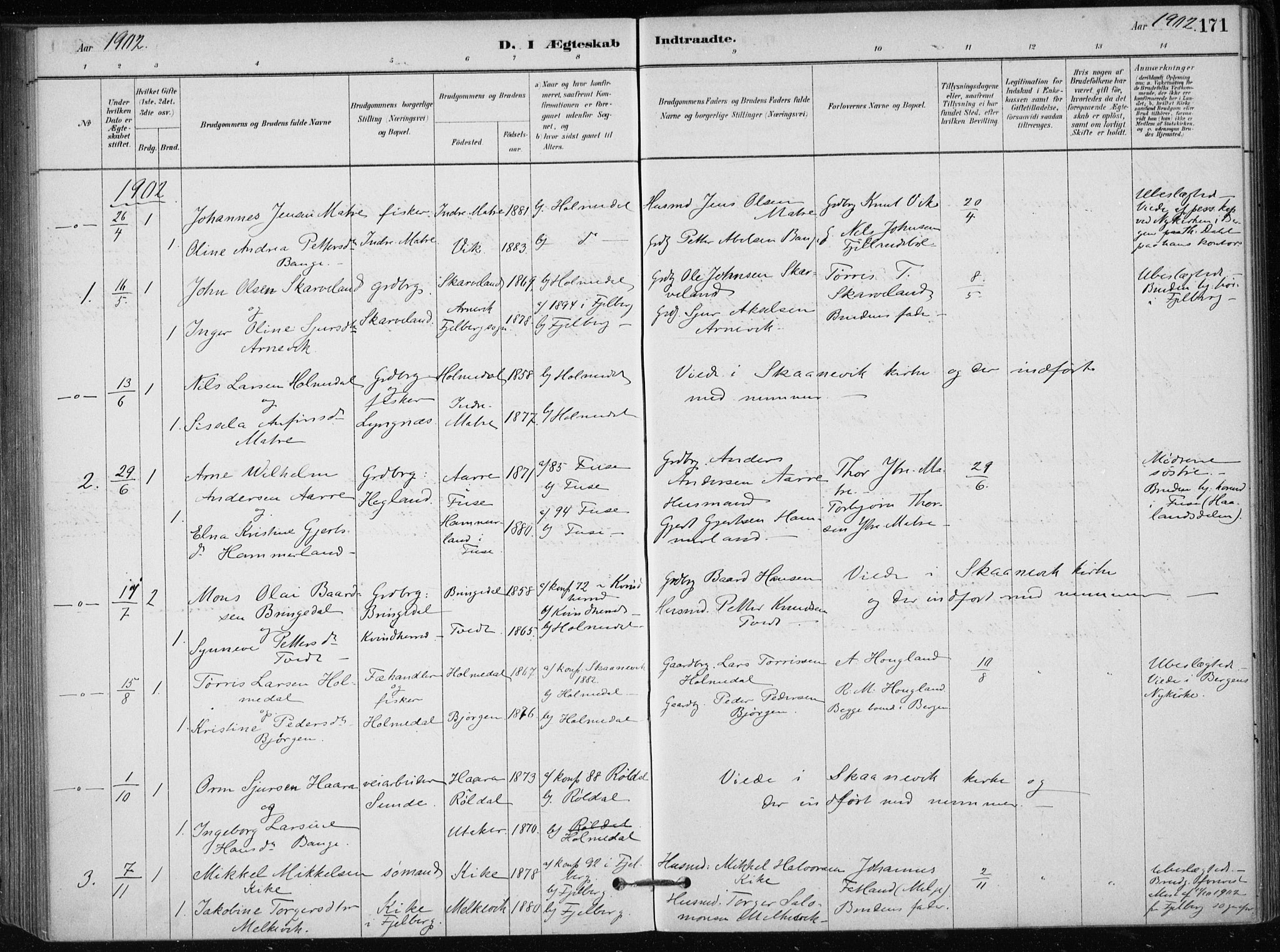 Skånevik sokneprestembete, SAB/A-77801/H/Haa: Parish register (official) no. C  1, 1879-1917, p. 171