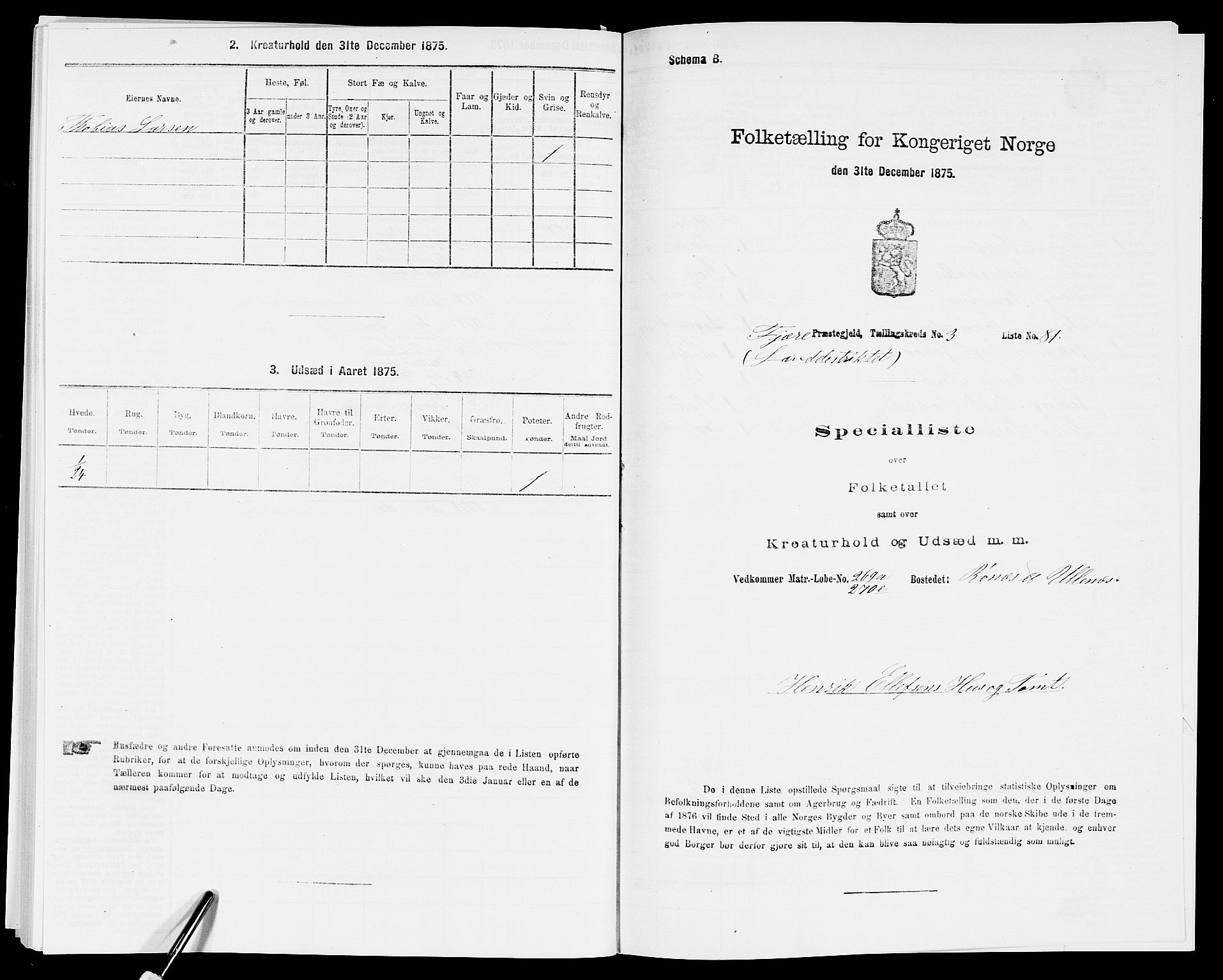 SAK, 1875 census for 0923L Fjære/Fjære, 1875, p. 1021