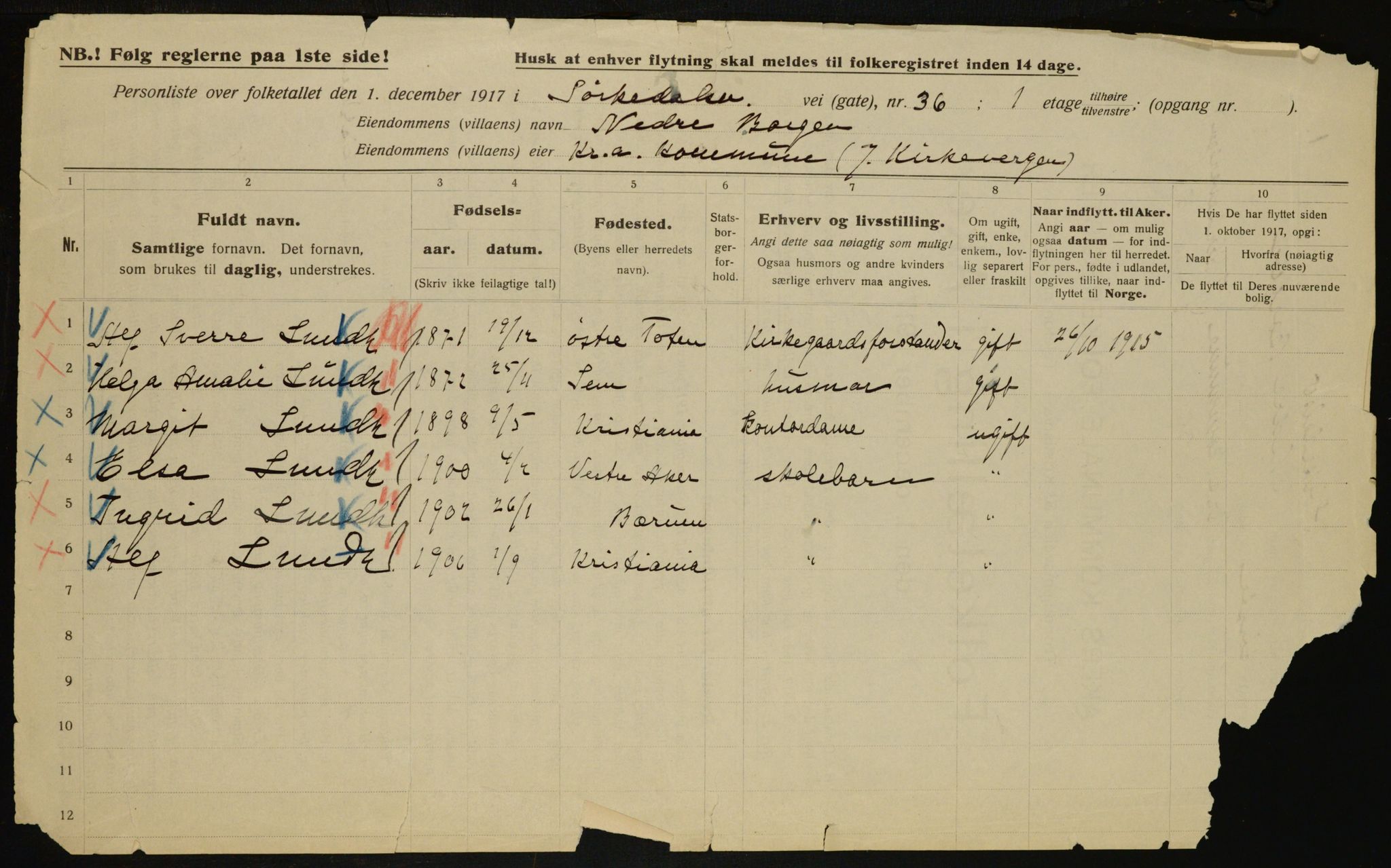 OBA, Municipal Census 1917 for Aker, 1917, p. 8818