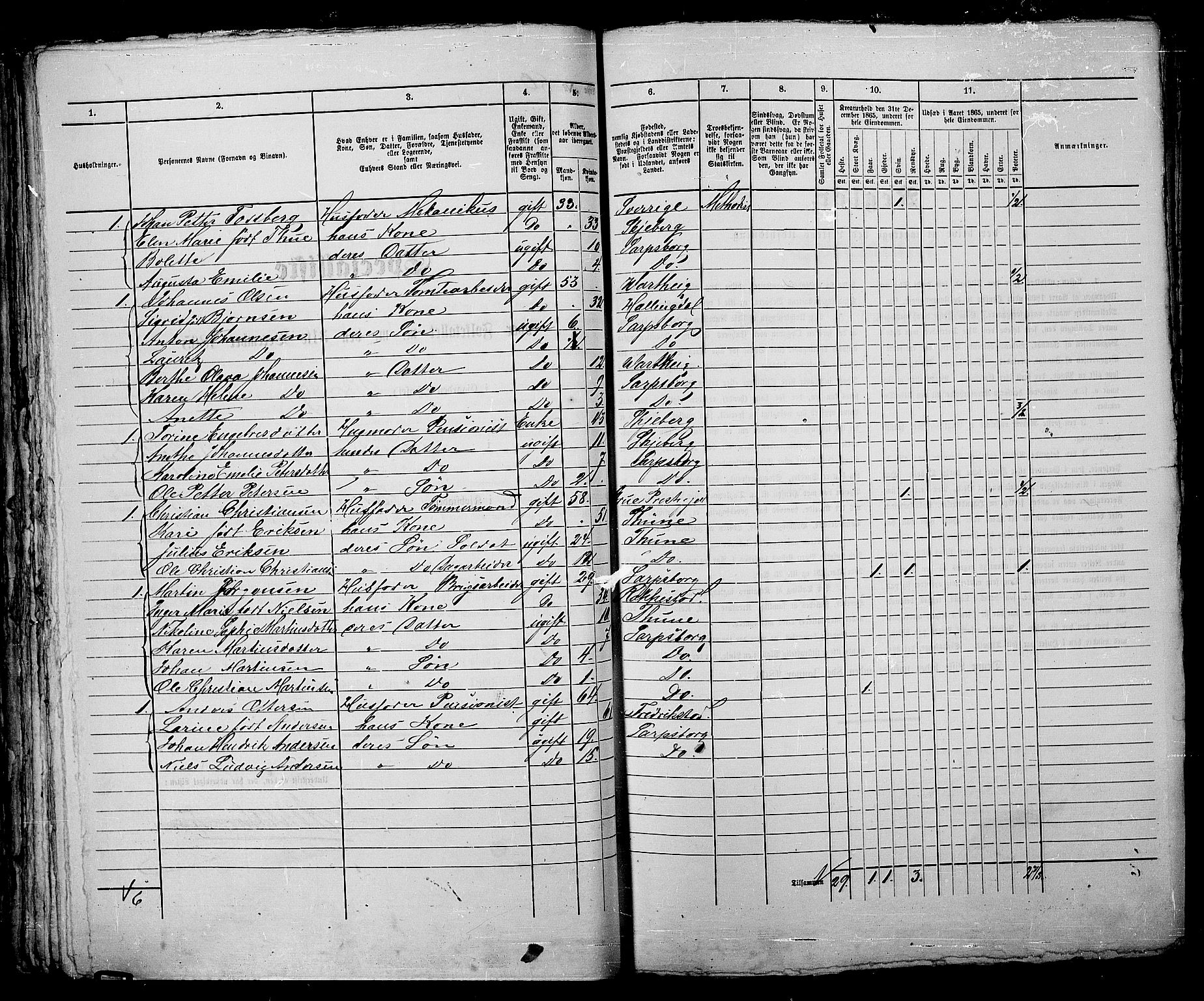 RA, 1865 census for Sarpsborg, 1865, p. 165