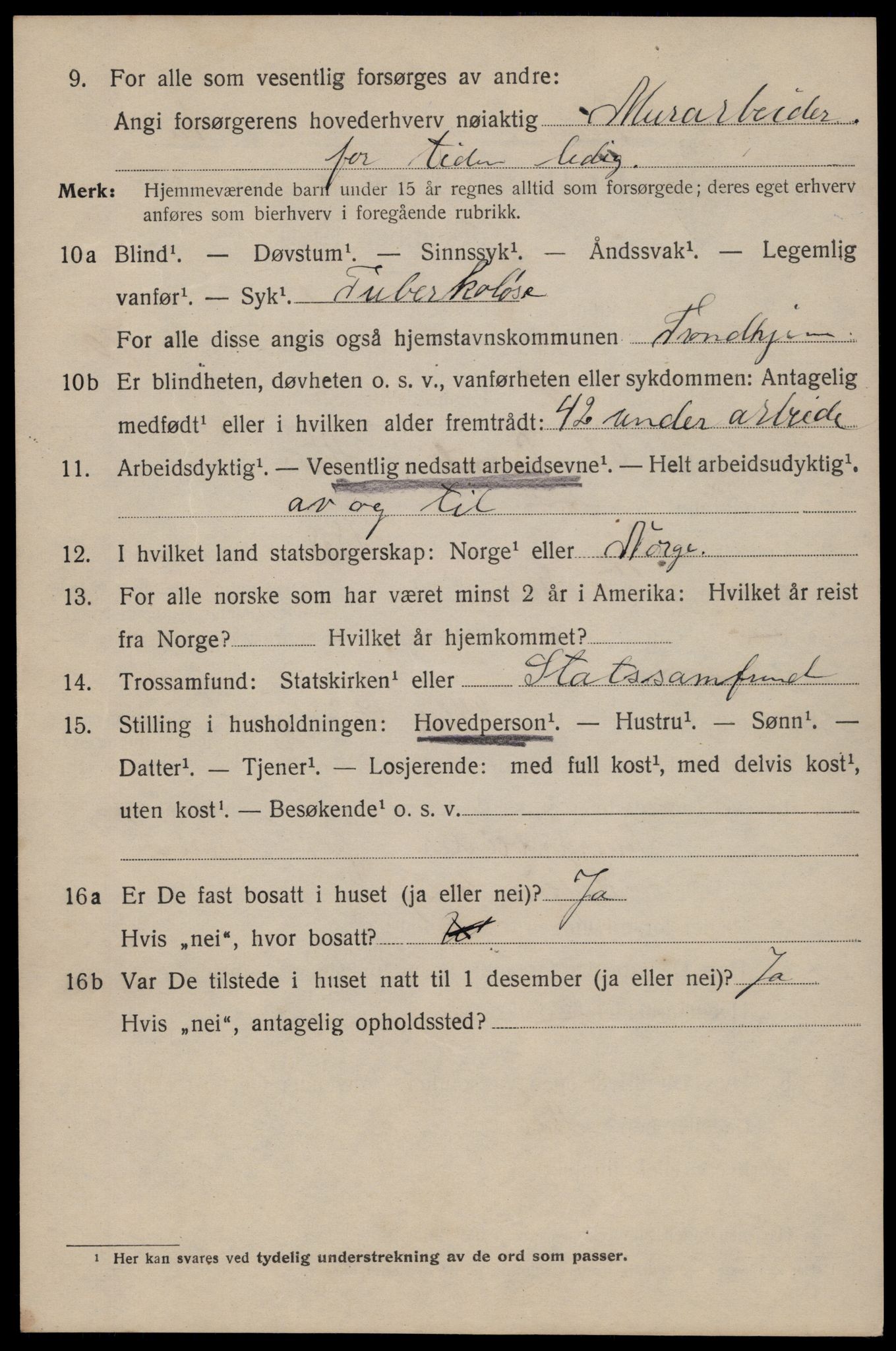 SAT, 1920 census for Trondheim, 1920, p. 137957