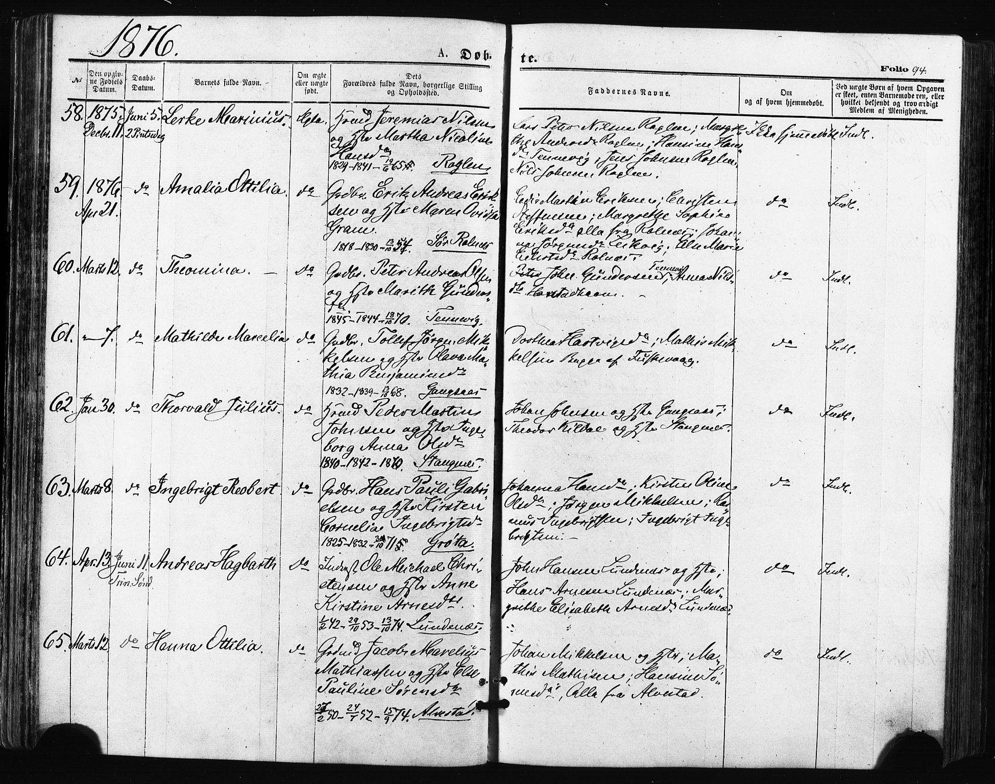 Trondenes sokneprestkontor, SATØ/S-1319/H/Ha/L0013kirke: Parish register (official) no. 13, 1870-1878, p. 94