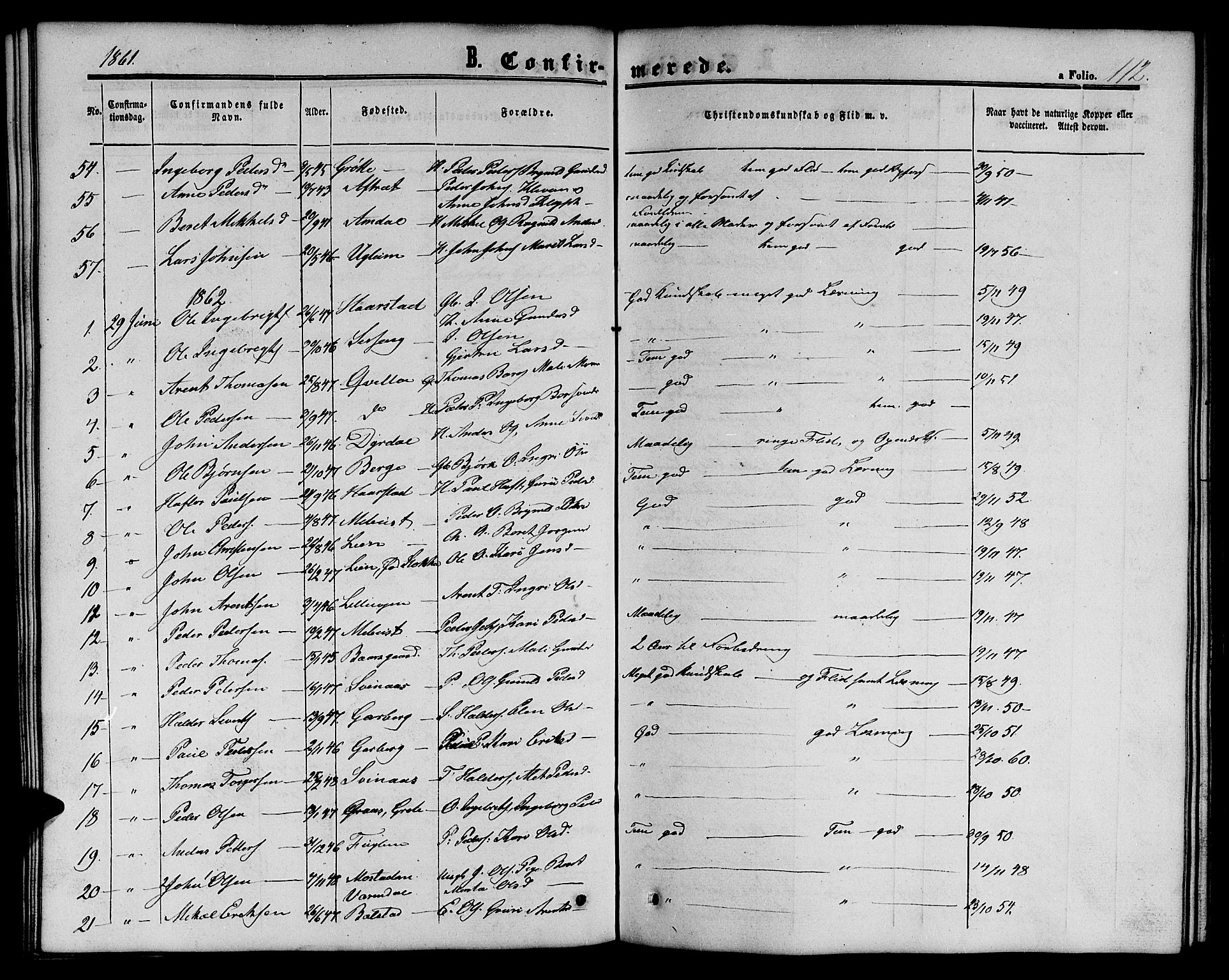 Ministerialprotokoller, klokkerbøker og fødselsregistre - Sør-Trøndelag, SAT/A-1456/695/L1155: Parish register (copy) no. 695C06, 1859-1868, p. 112