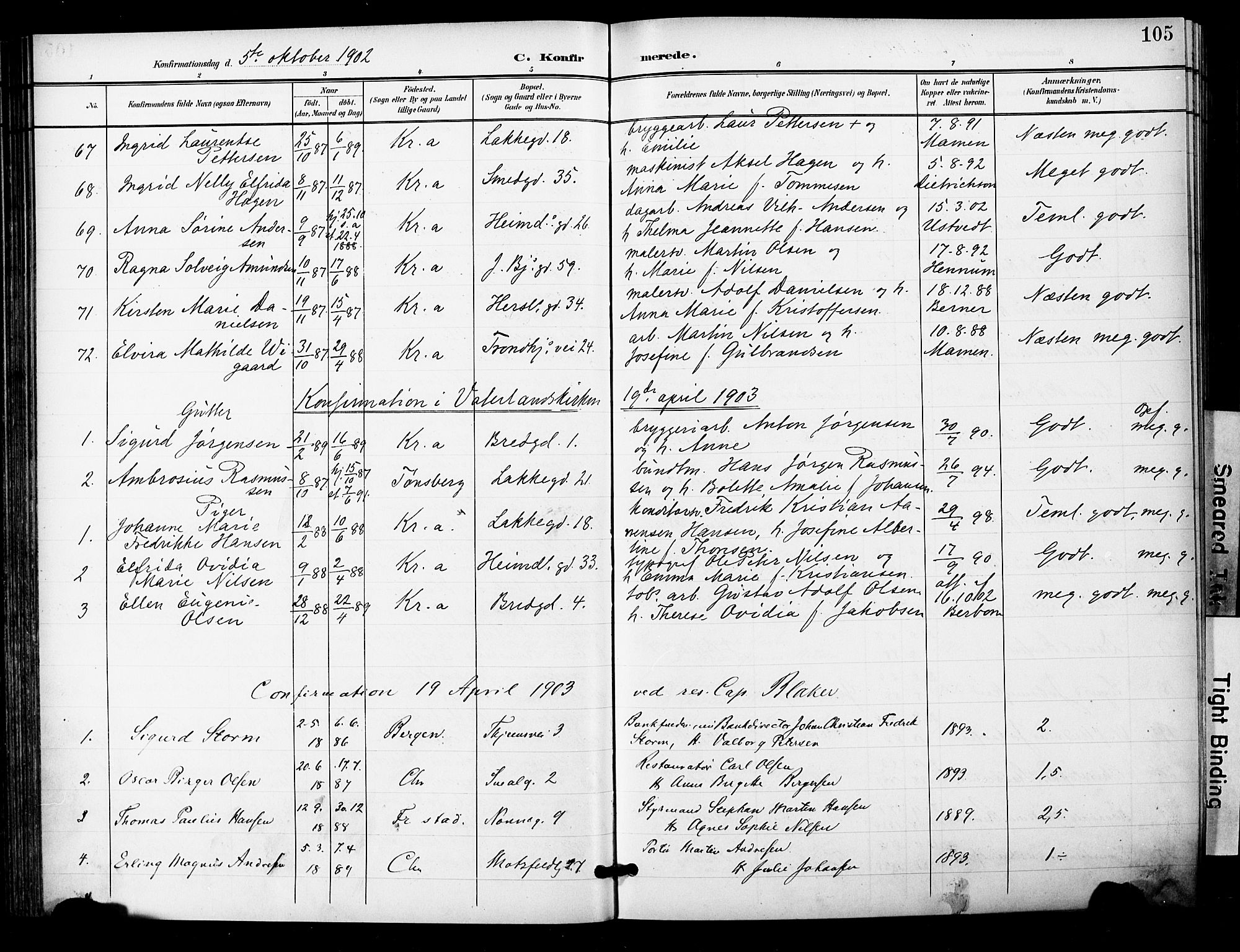 Grønland prestekontor Kirkebøker, AV/SAO-A-10848/F/Fa/L0015: Parish register (official) no. 15, 1899-1919, p. 105