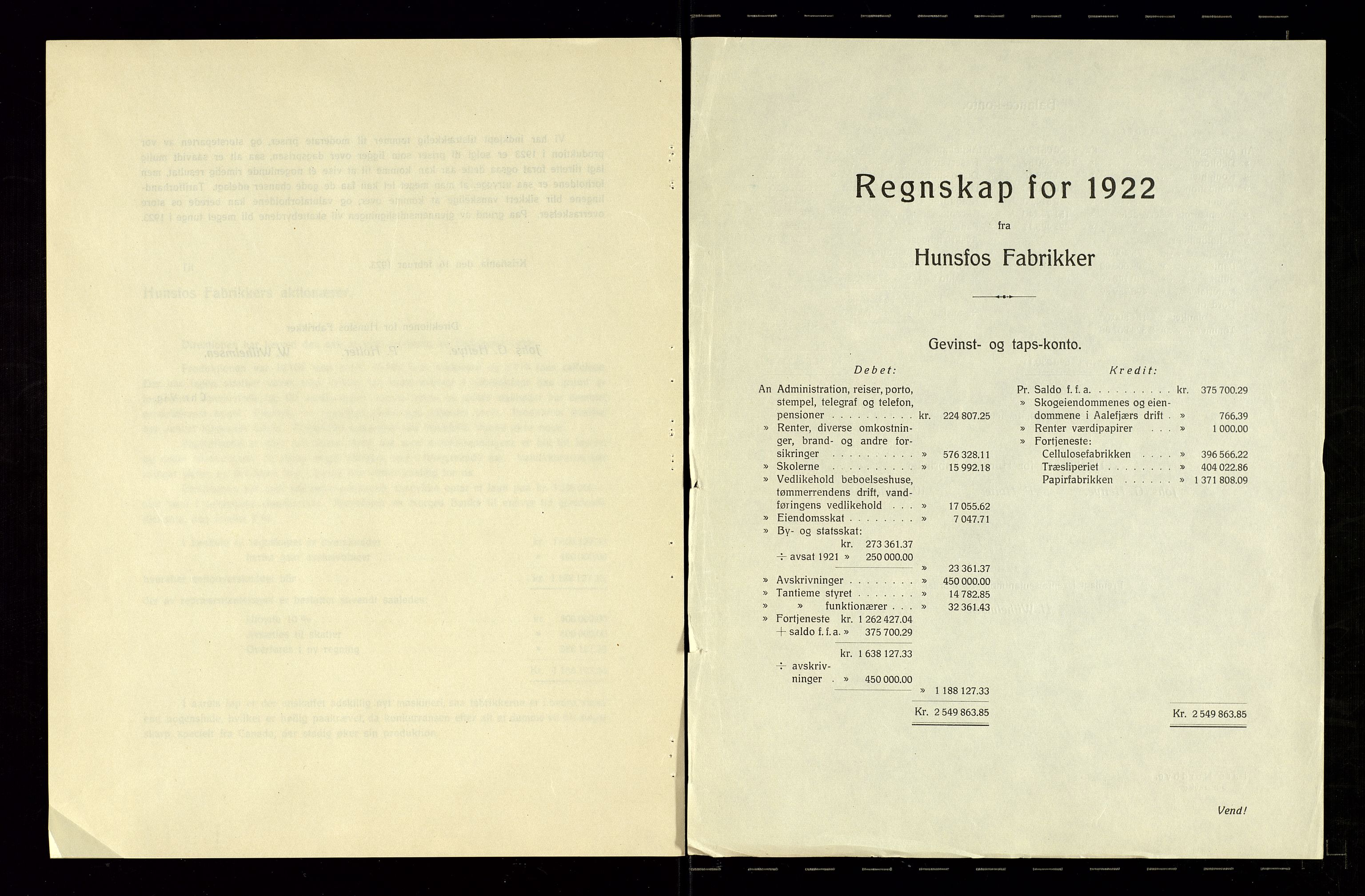 Hunsfos fabrikker, AV/SAK-D/1440/01/L0001/0003: Vedtekter, anmeldelser og årsberetninger / Årsberetninger og regnskap, 1918-1989, p. 23