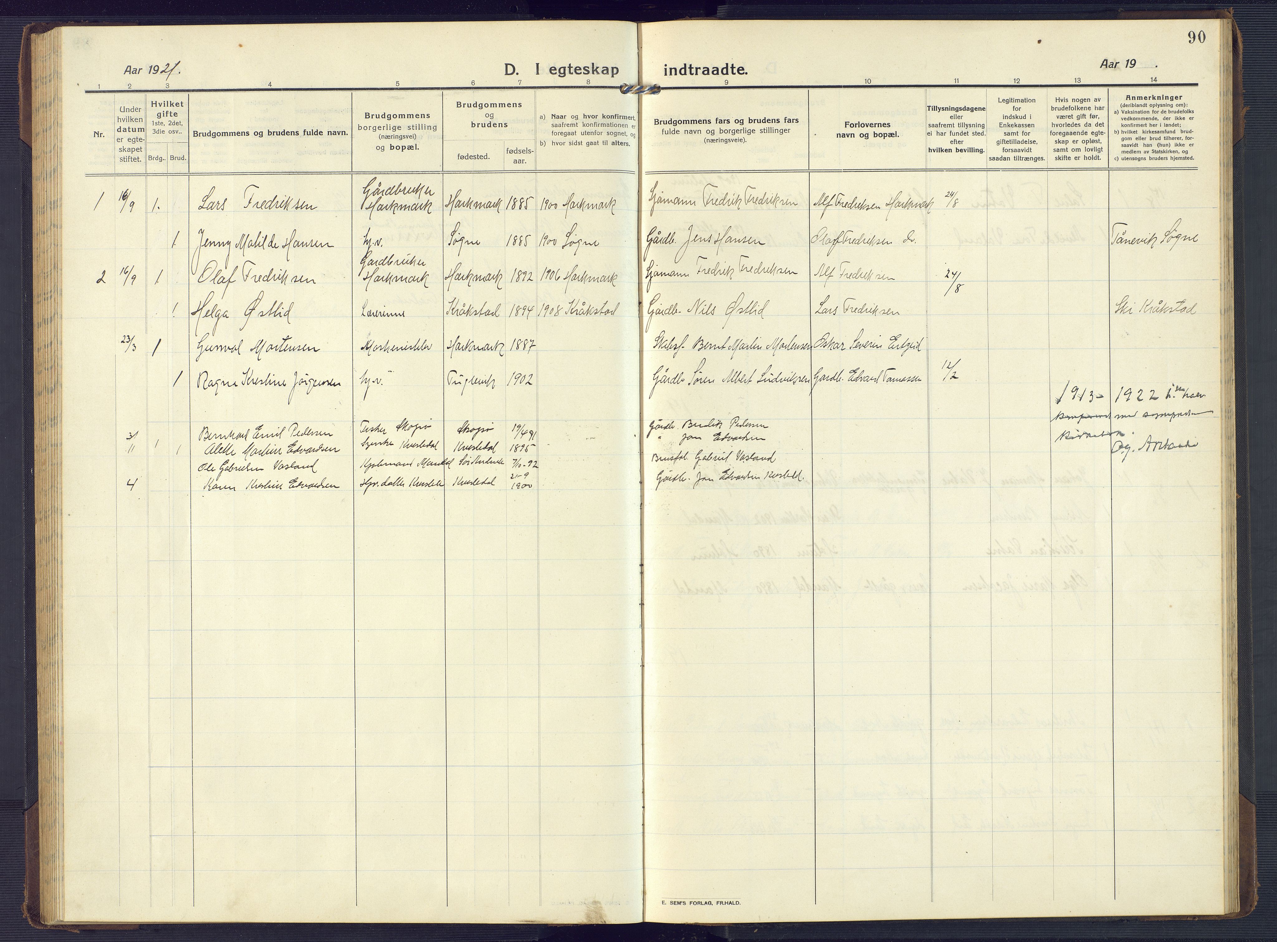 Mandal sokneprestkontor, SAK/1111-0030/F/Fb/Fbb/L0005: Parish register (copy) no. B 5, 1913-1957, p. 90