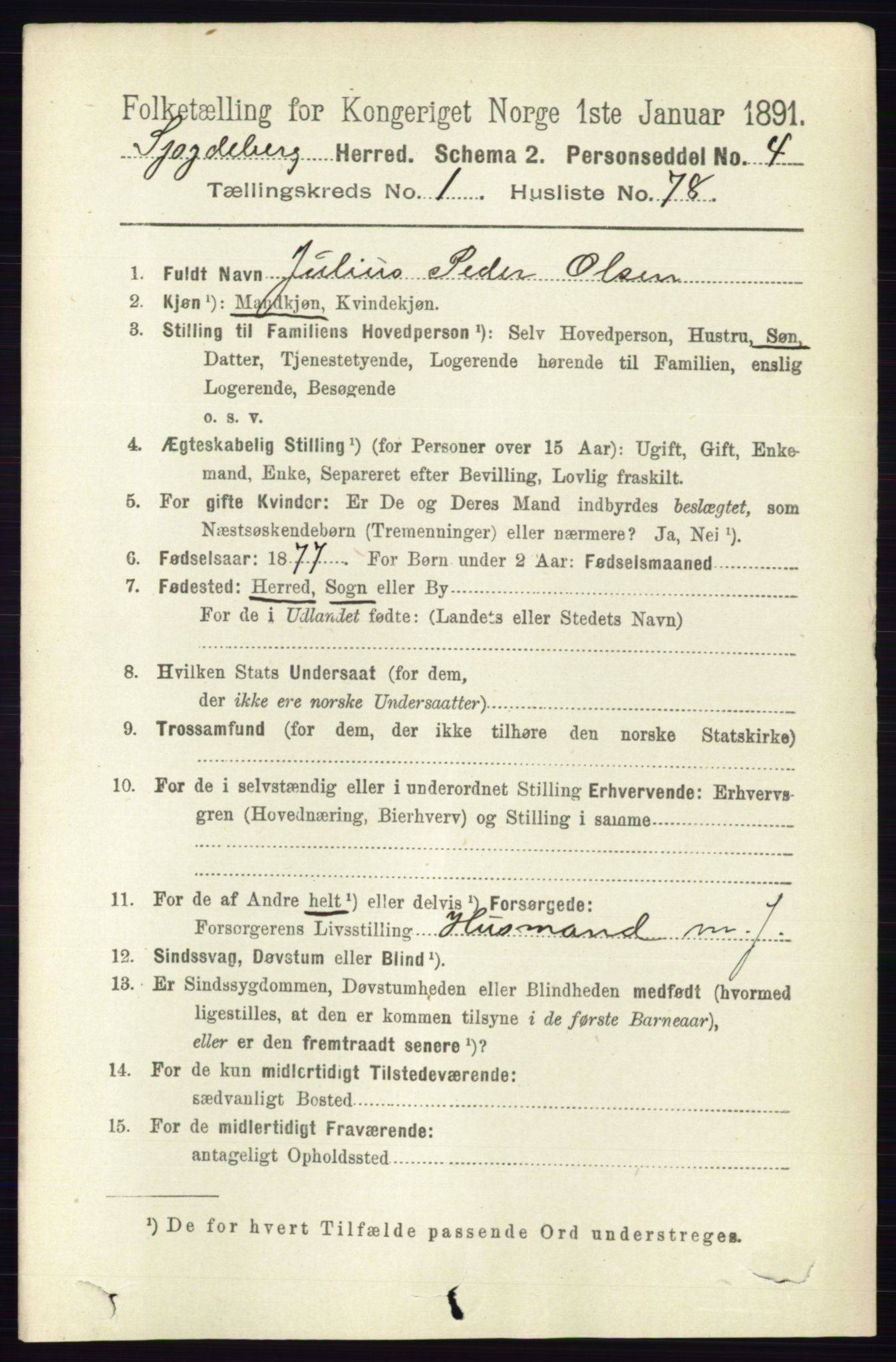 RA, 1891 census for 0123 Spydeberg, 1891, p. 601