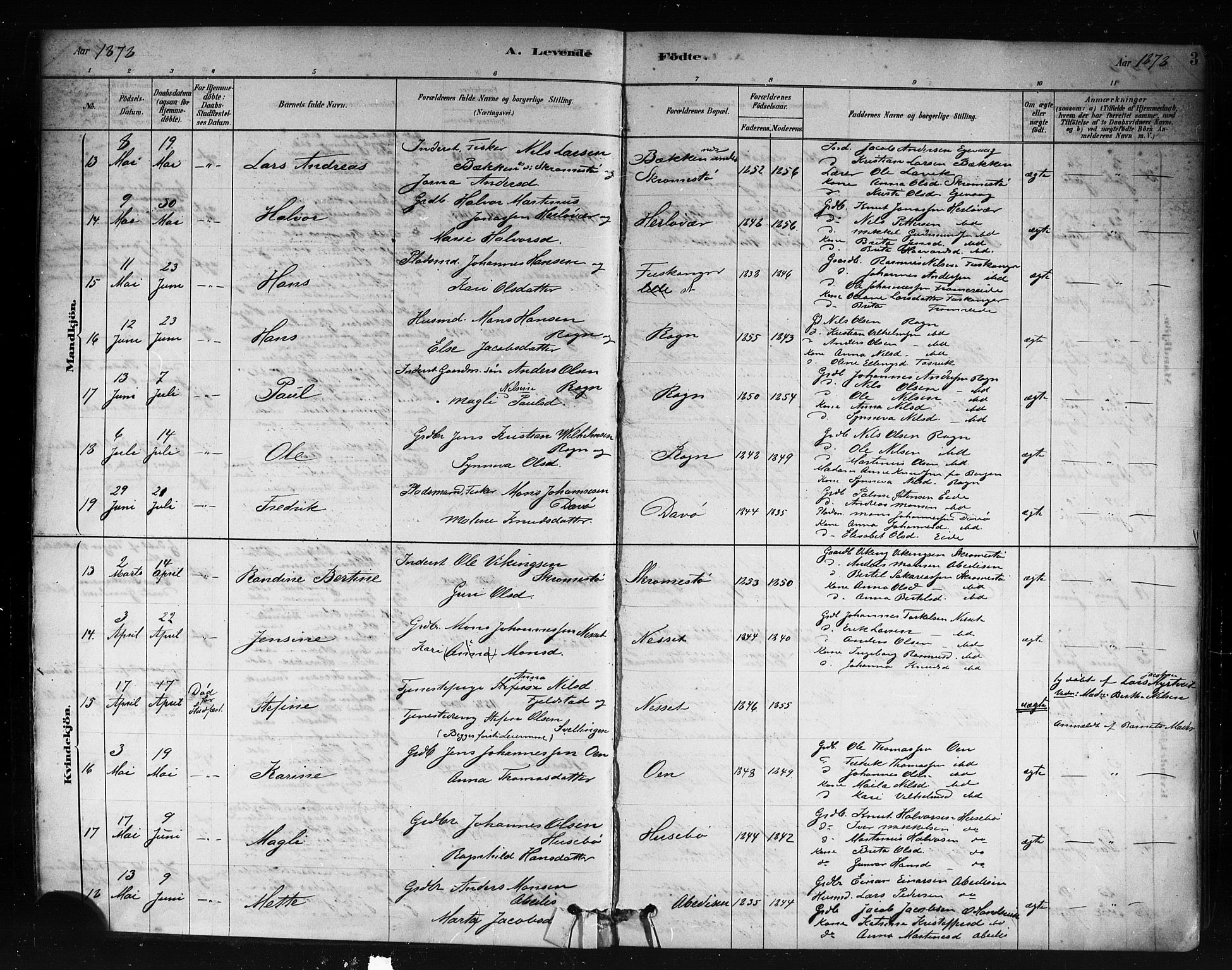 Herdla Sokneprestembete, SAB/A-75701/H/Haa: Parish register (official) no. A 3, 1878-1890, p. 3