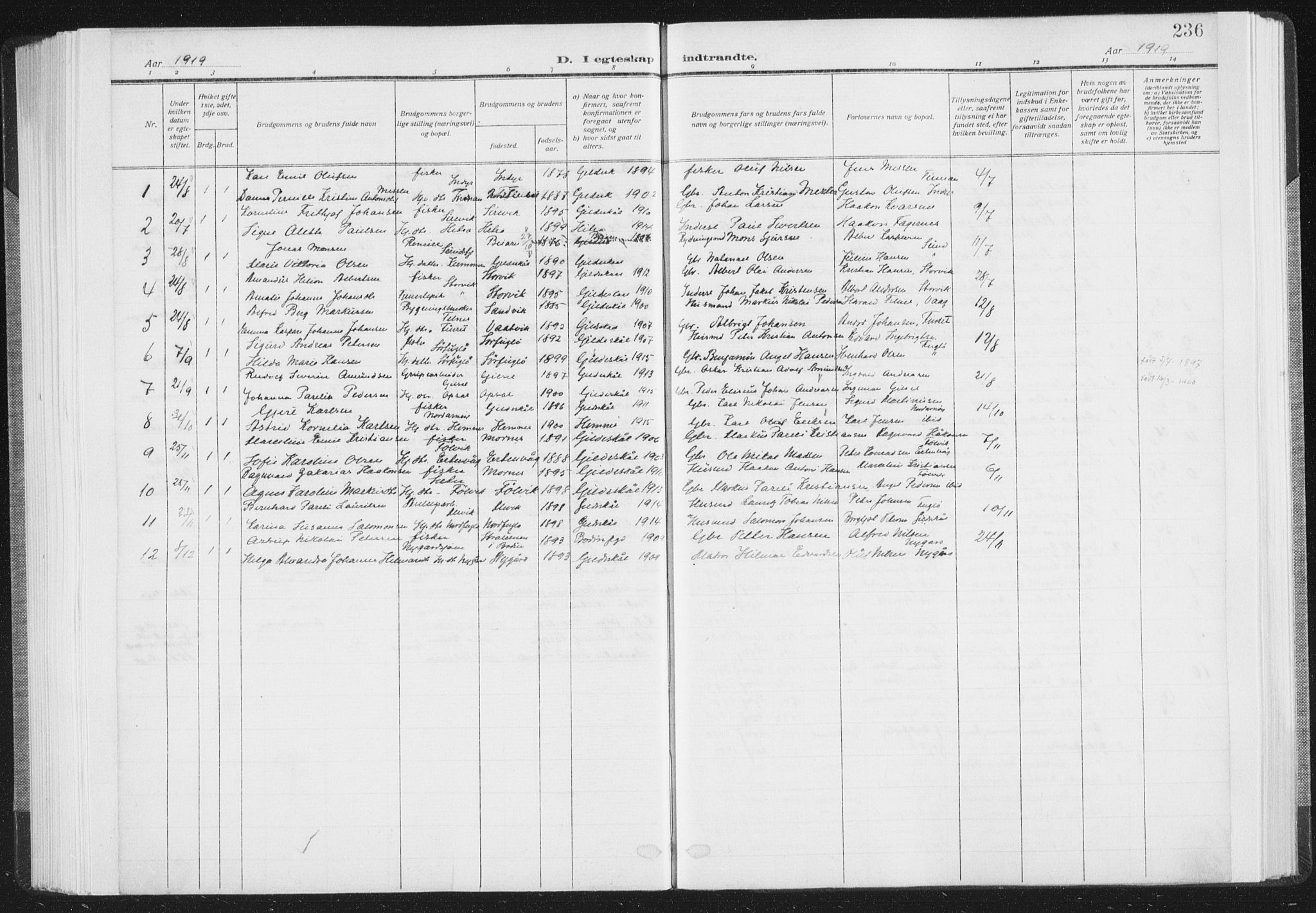 Ministerialprotokoller, klokkerbøker og fødselsregistre - Nordland, AV/SAT-A-1459/805/L0104: Parish register (official) no. 805A09, 1909-1926, p. 236