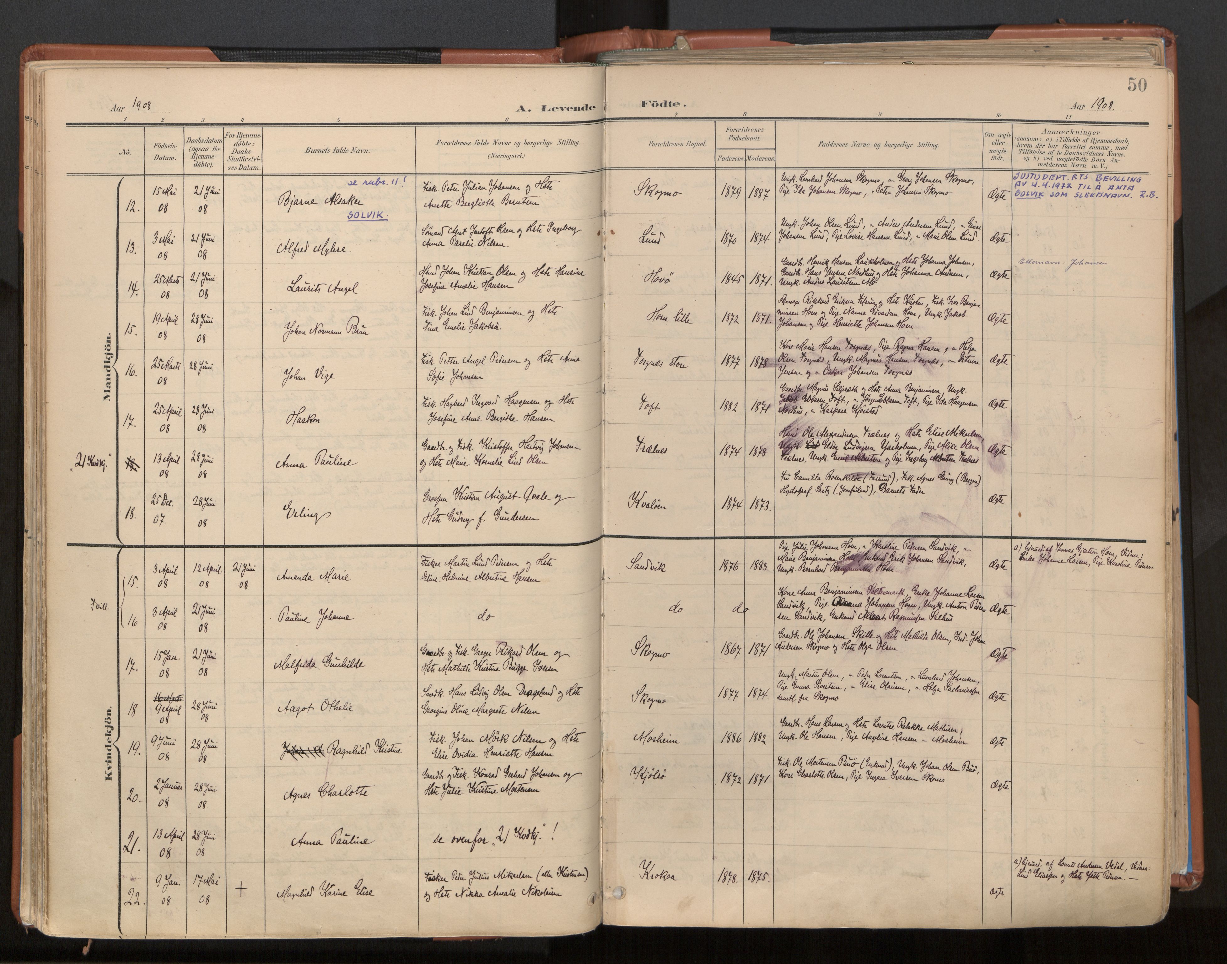 Ministerialprotokoller, klokkerbøker og fødselsregistre - Nordland, AV/SAT-A-1459/813/L0201: Parish register (official) no. 813A11, 1901-1918, p. 50