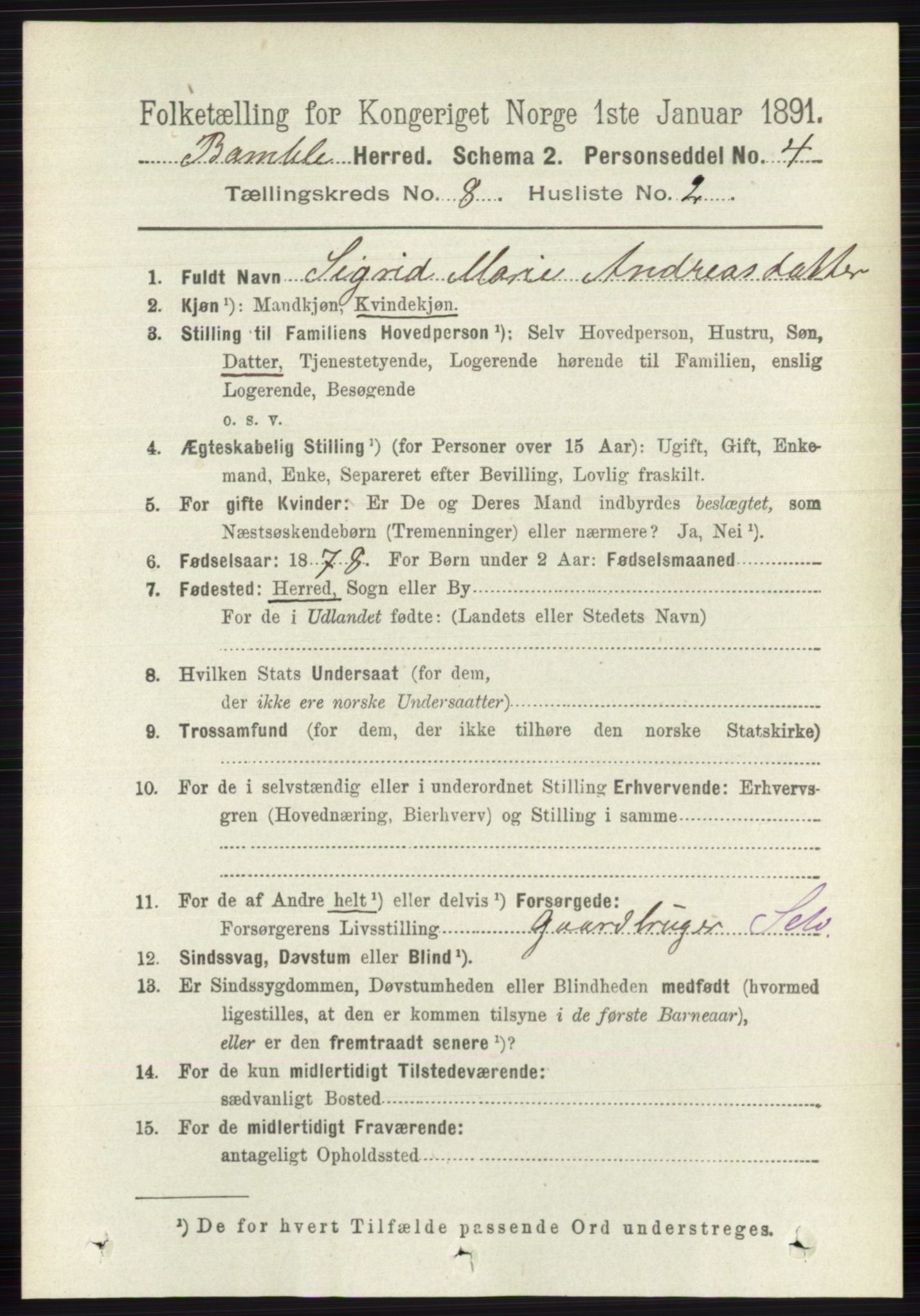 RA, 1891 census for 0814 Bamble, 1891, p. 3506