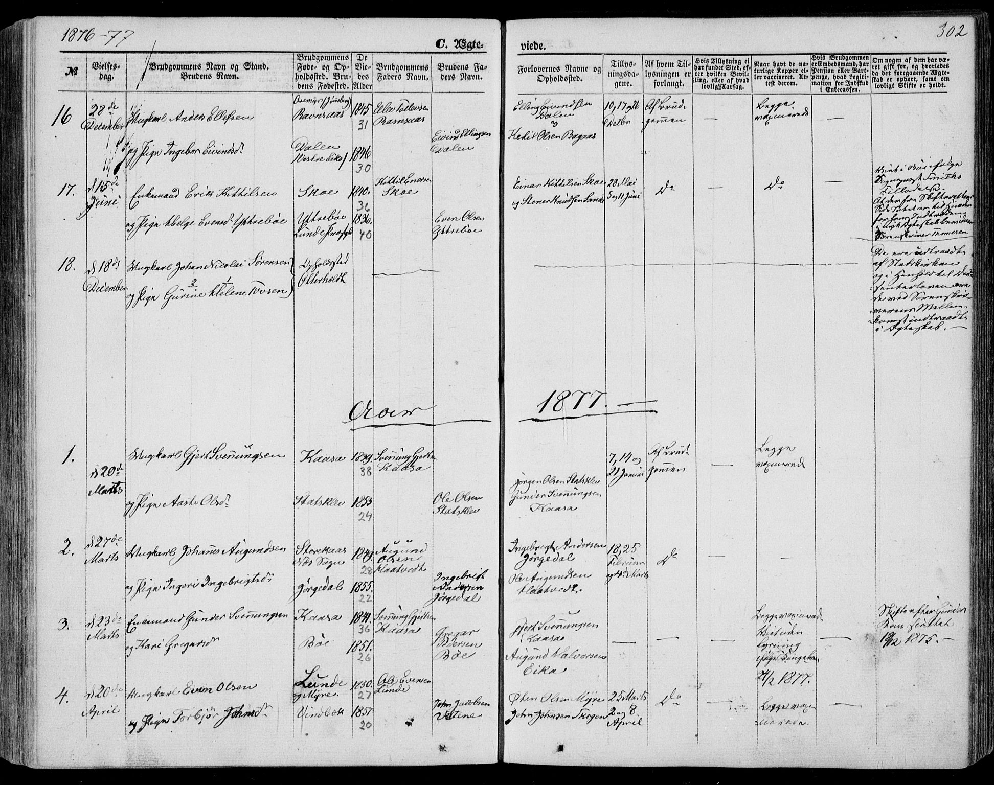 Bø kirkebøker, AV/SAKO-A-257/F/Fa/L0009: Parish register (official) no. 9, 1862-1879, p. 302