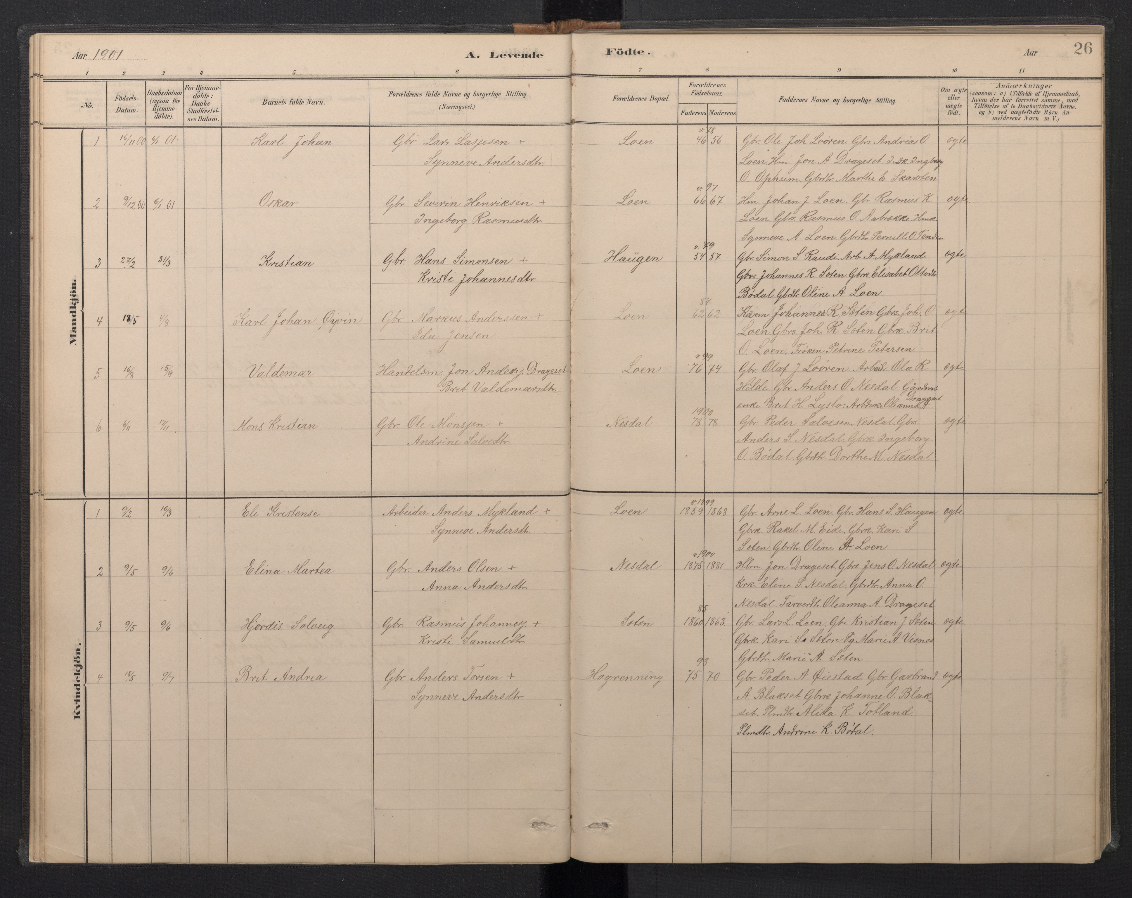 Stryn Sokneprestembete, SAB/A-82501: Parish register (copy) no. B 3, 1881-1918, p. 25b-26a