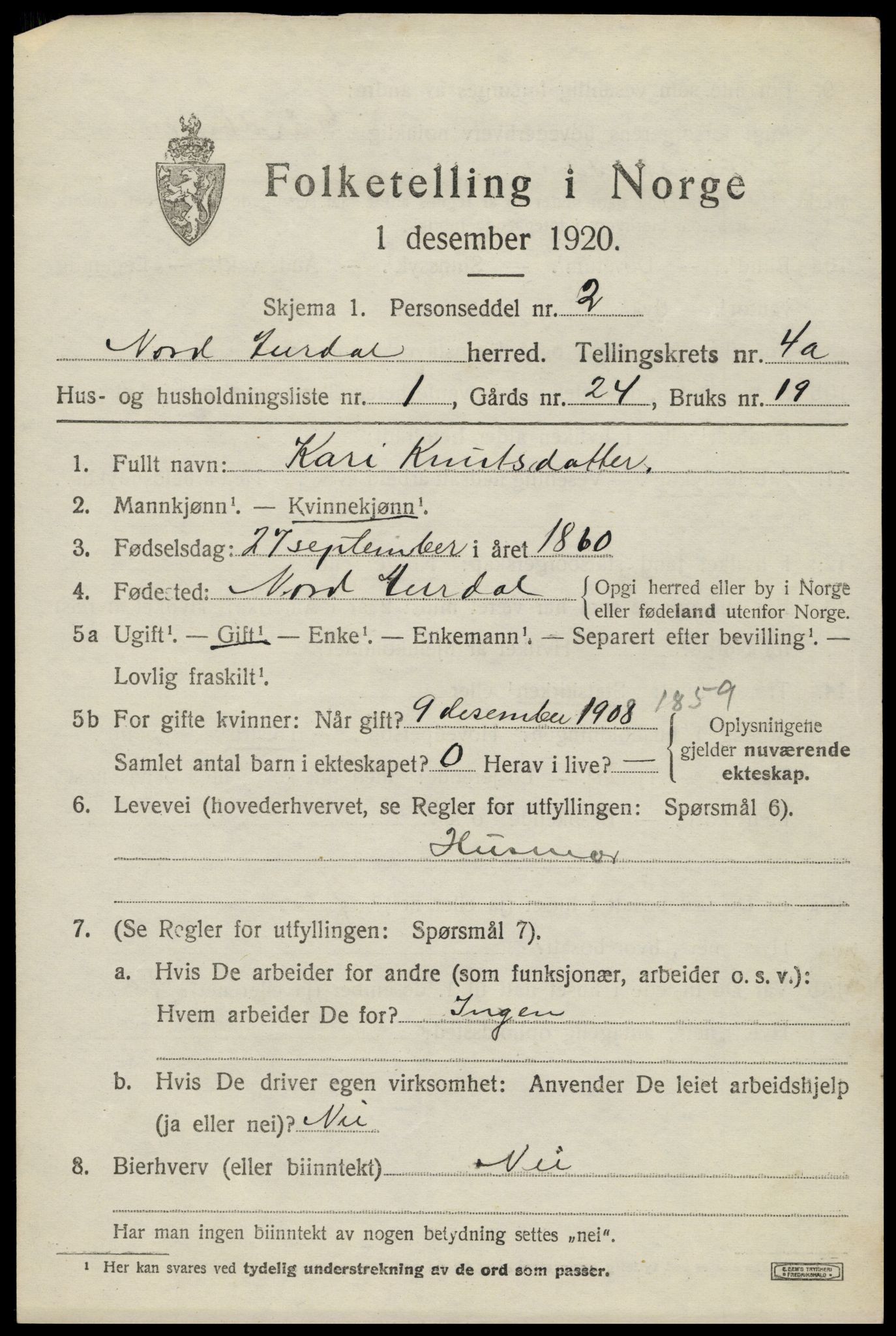 SAH, 1920 census for Nord-Aurdal, 1920, p. 3634