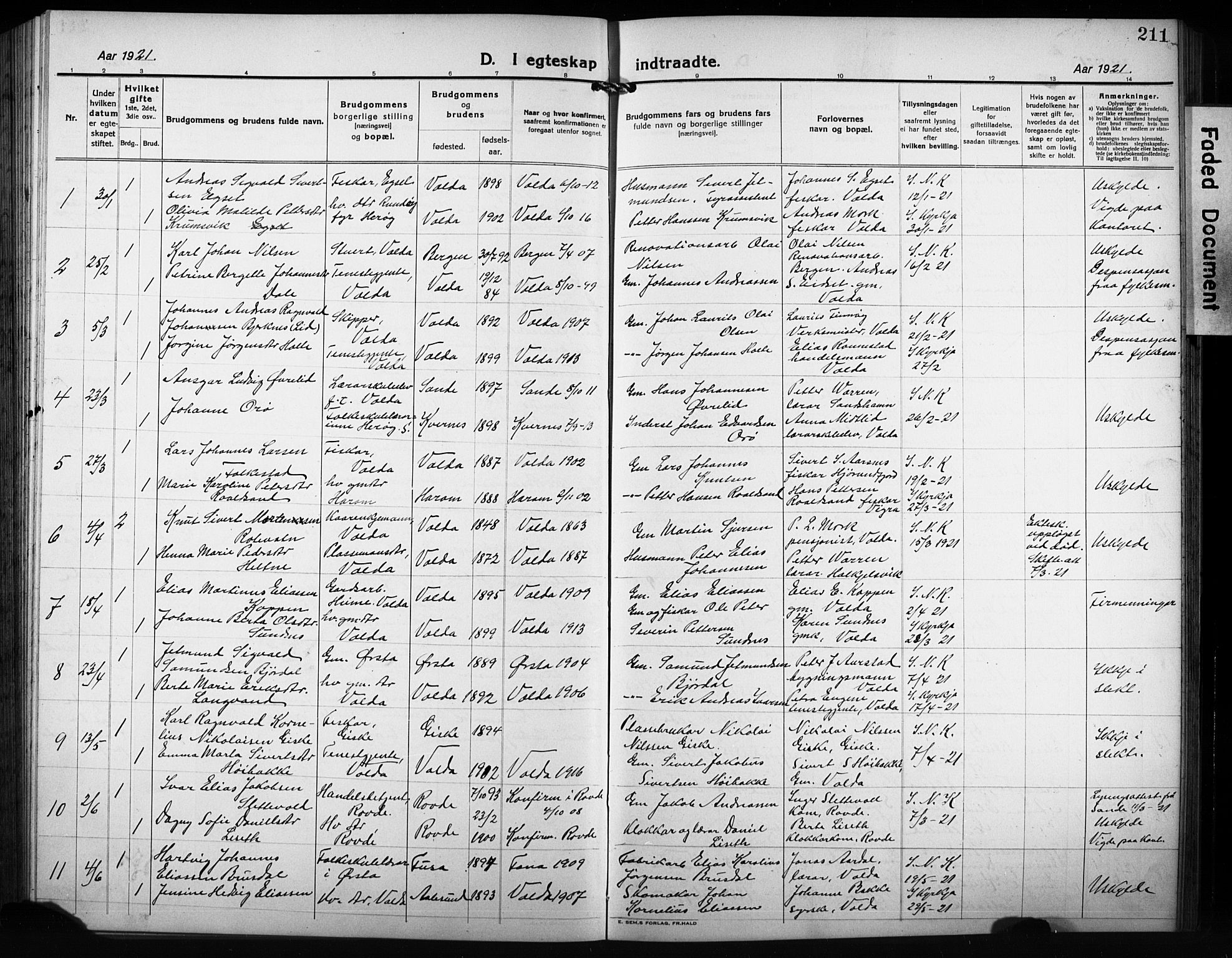 Ministerialprotokoller, klokkerbøker og fødselsregistre - Møre og Romsdal, AV/SAT-A-1454/511/L0160: Parish register (copy) no. 511C06, 1920-1932, p. 211