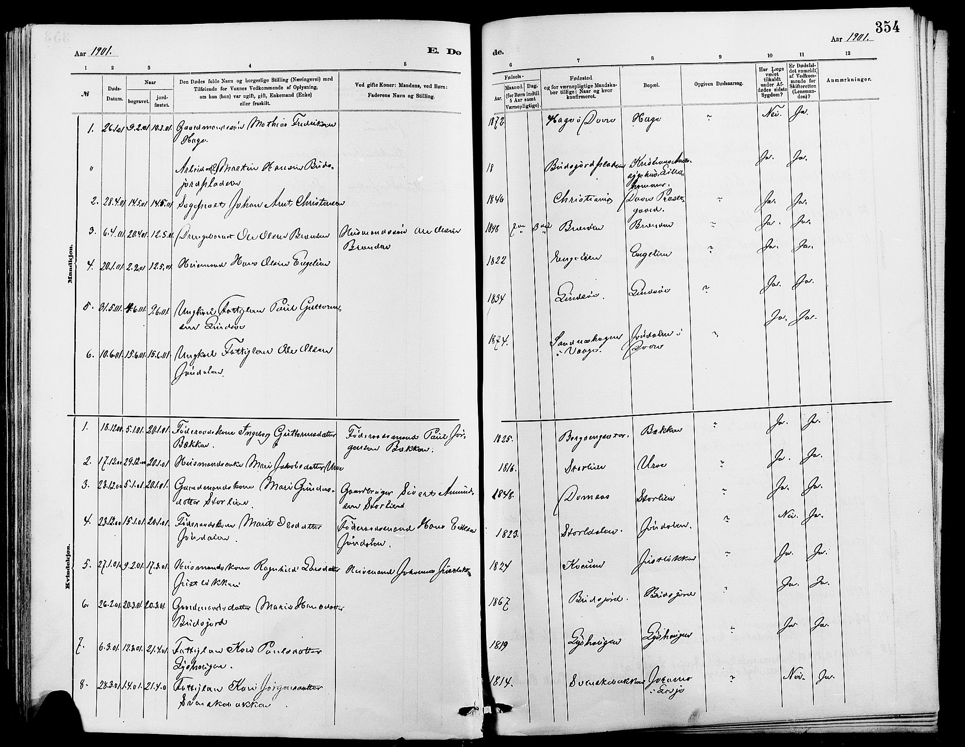 Dovre prestekontor, SAH/PREST-066/H/Ha/Hab/L0002: Parish register (copy) no. 2, 1881-1907, p. 354