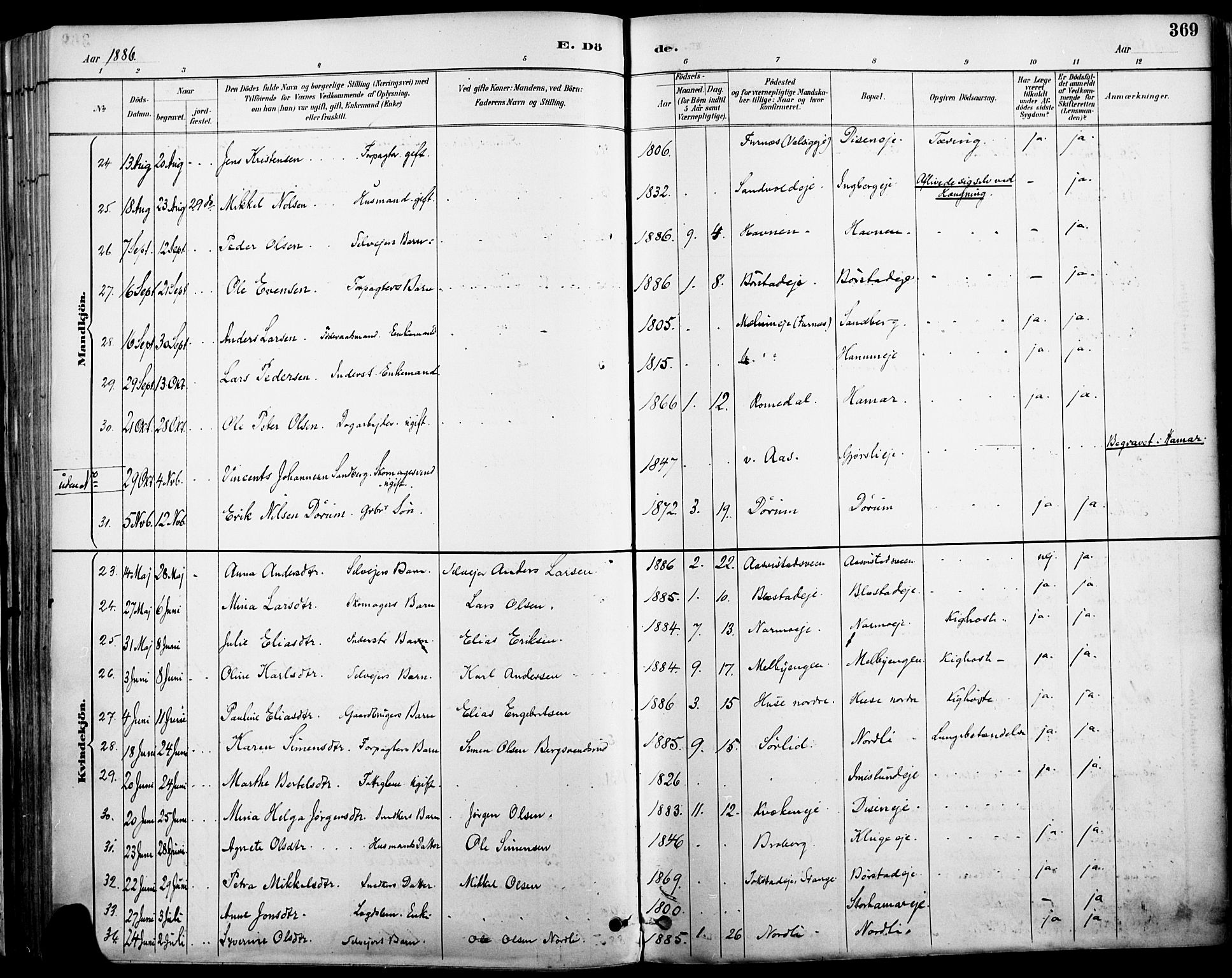 Vang prestekontor, Hedmark, SAH/PREST-008/H/Ha/Haa/L0019A: Parish register (official) no. 19, 1886-1900, p. 369