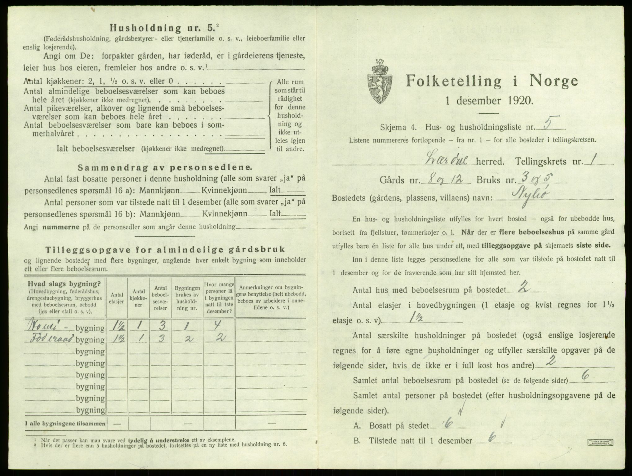 SAB, 1920 census for Lærdal, 1920, p. 45