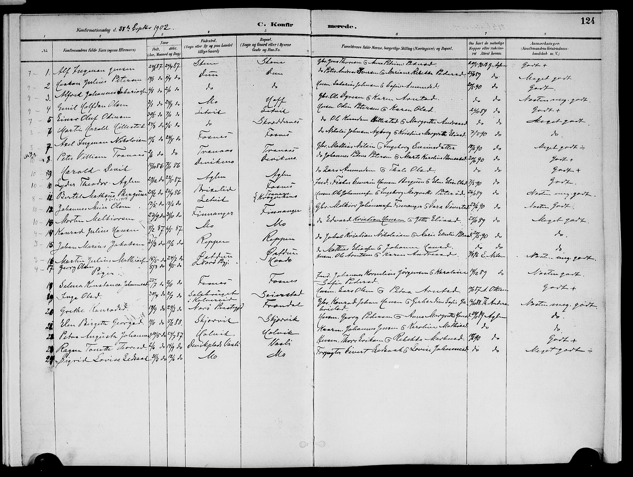 Ministerialprotokoller, klokkerbøker og fødselsregistre - Nord-Trøndelag, SAT/A-1458/773/L0617: Parish register (official) no. 773A08, 1887-1910, p. 124