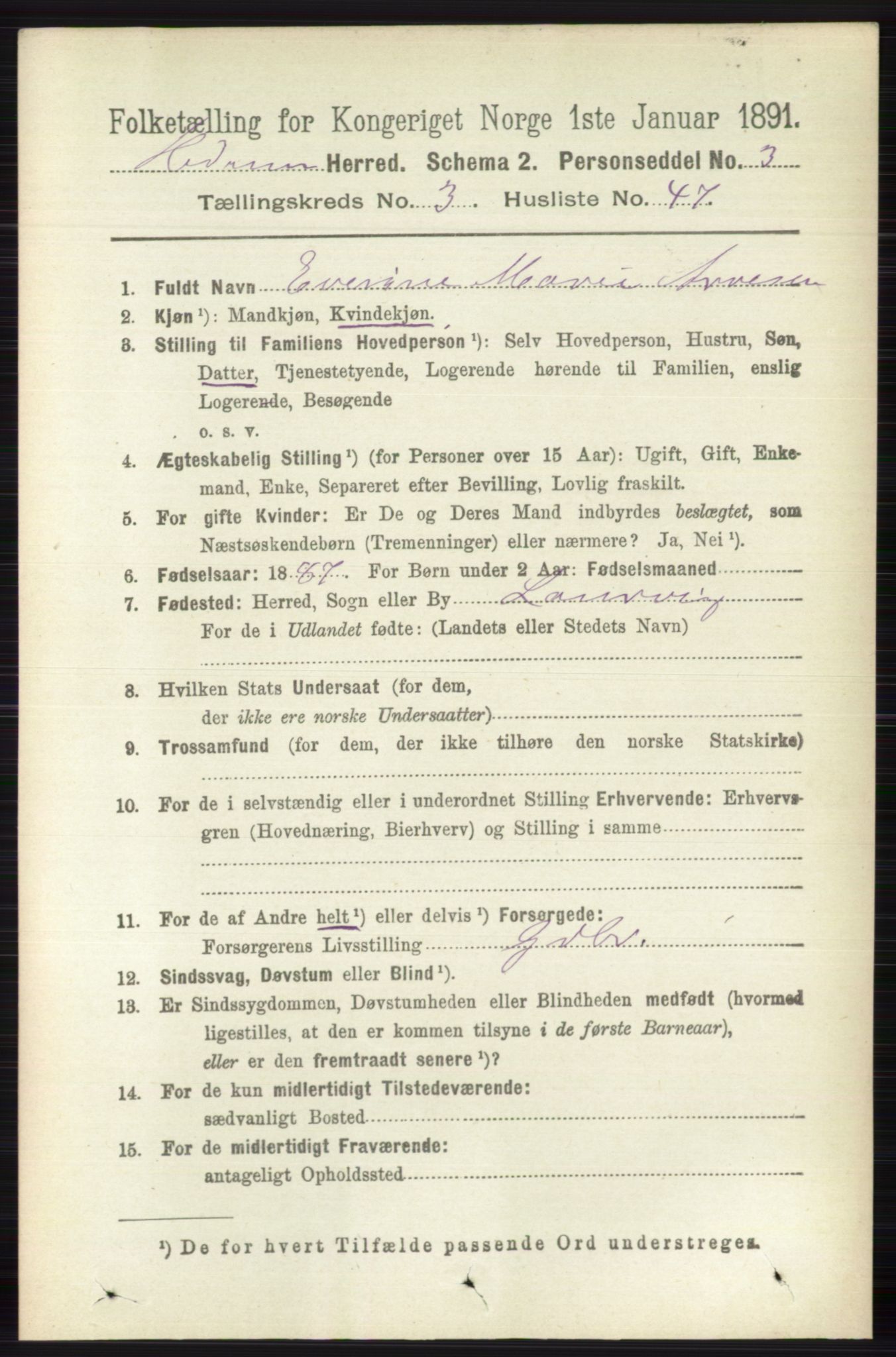 RA, 1891 census for 0727 Hedrum, 1891, p. 1240