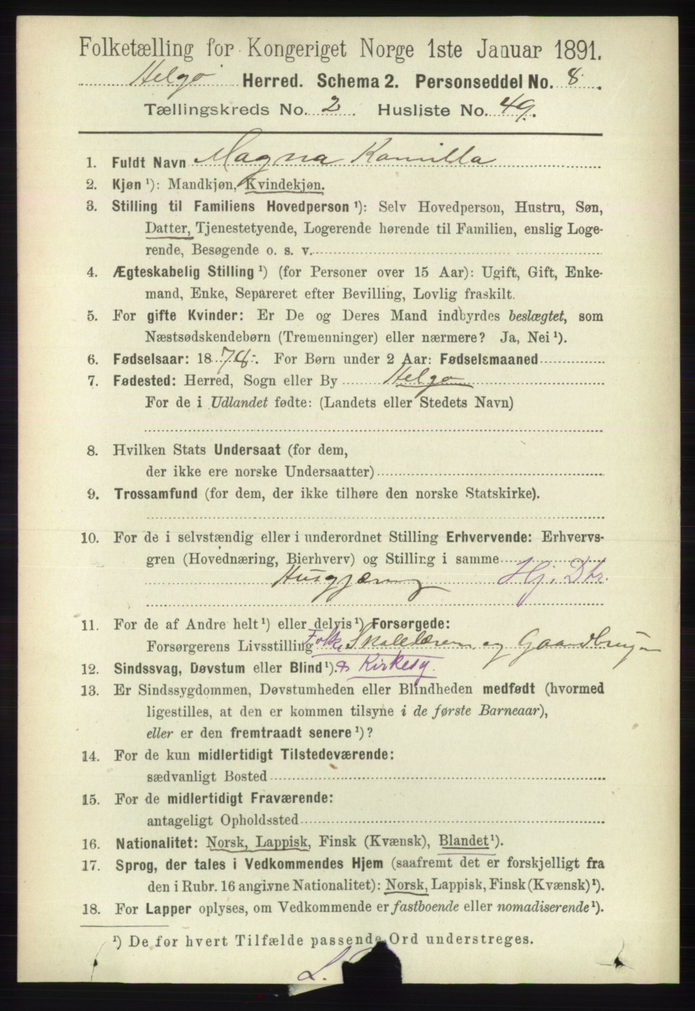 RA, 1891 census for 1935 Helgøy, 1891, p. 697