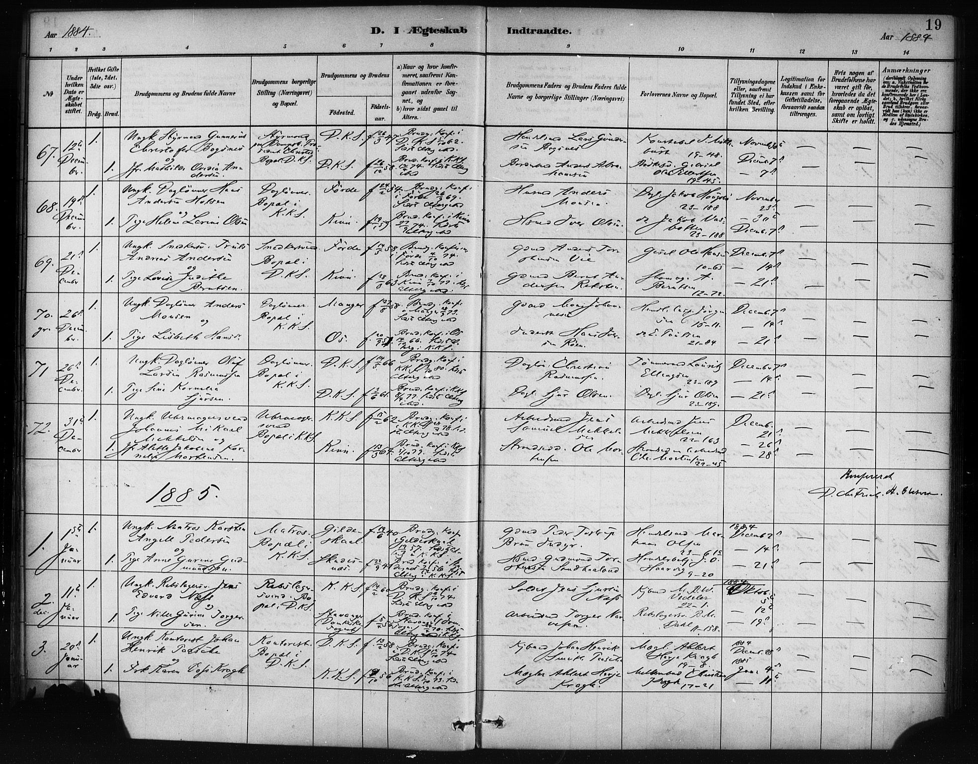 Korskirken sokneprestembete, SAB/A-76101/H/Haa/L0037: Parish register (official) no. D 4, 1883-1904, p. 19