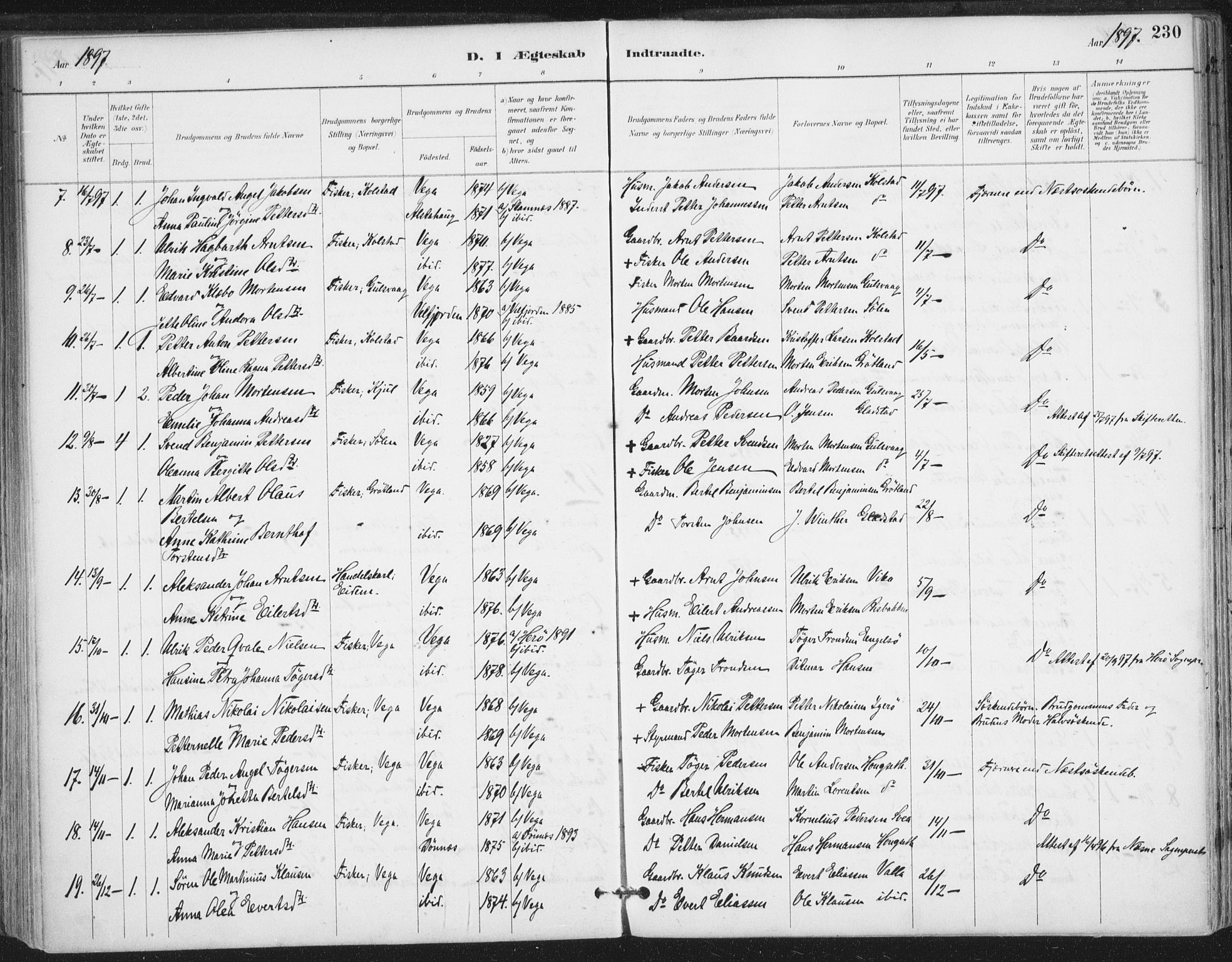 Ministerialprotokoller, klokkerbøker og fødselsregistre - Nordland, AV/SAT-A-1459/816/L0244: Parish register (official) no. 816A10, 1886-1903, p. 230