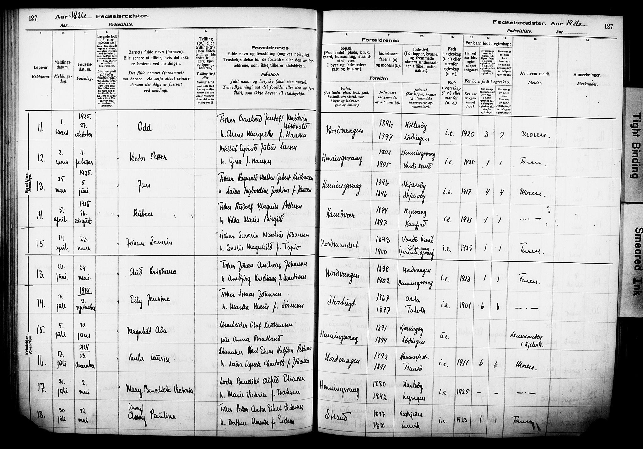 Kjelvik/Nordkapp sokneprestkontor, AV/SATØ-S-1350/I/Ia/L0015: Birth register no. 15, 1916-1930, p. 127