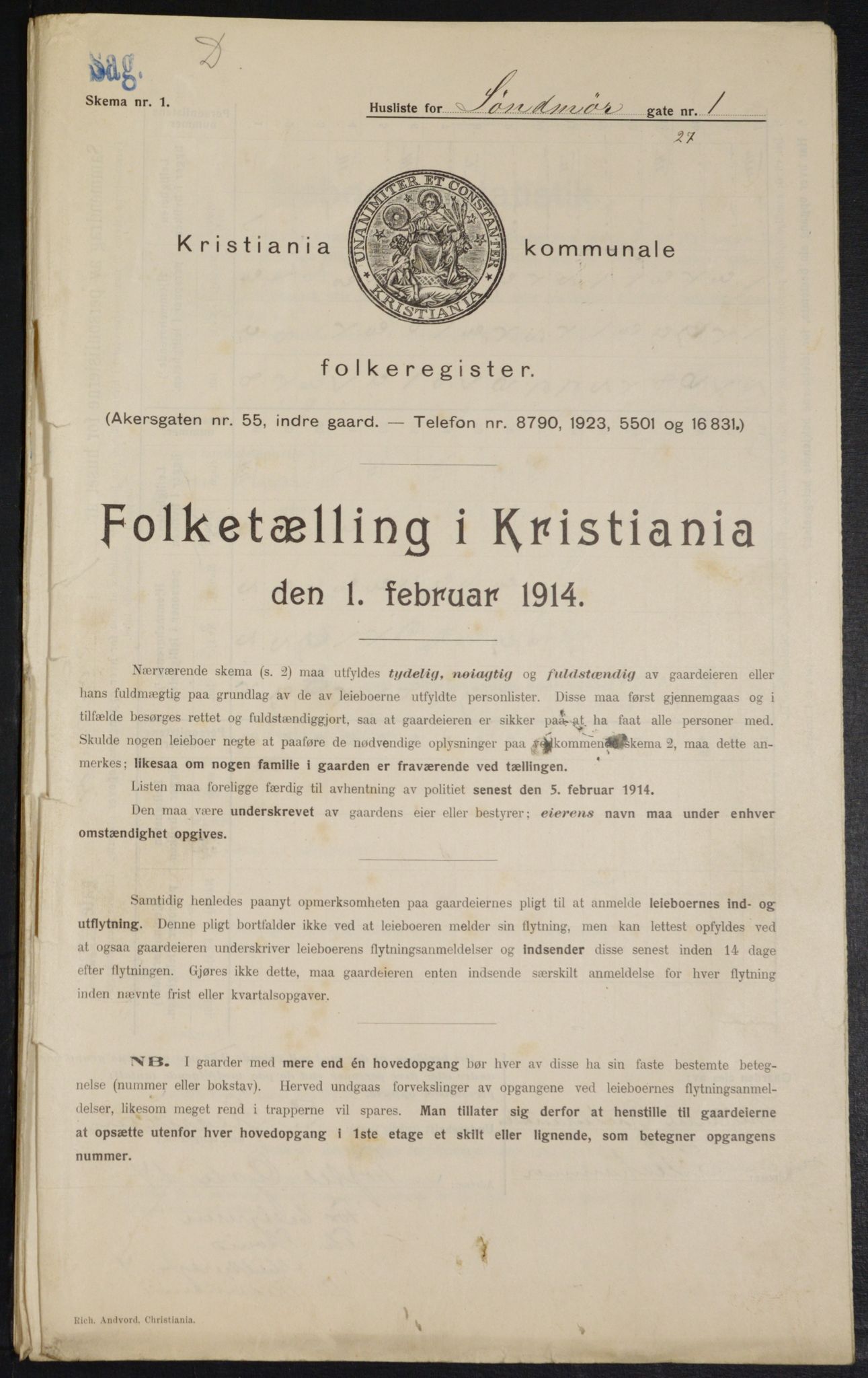 OBA, Municipal Census 1914 for Kristiania, 1914, p. 105364