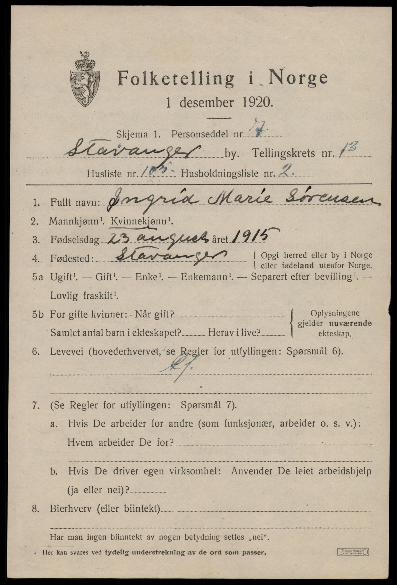 SAST, 1920 census for Stavanger, 1920, p. 59552