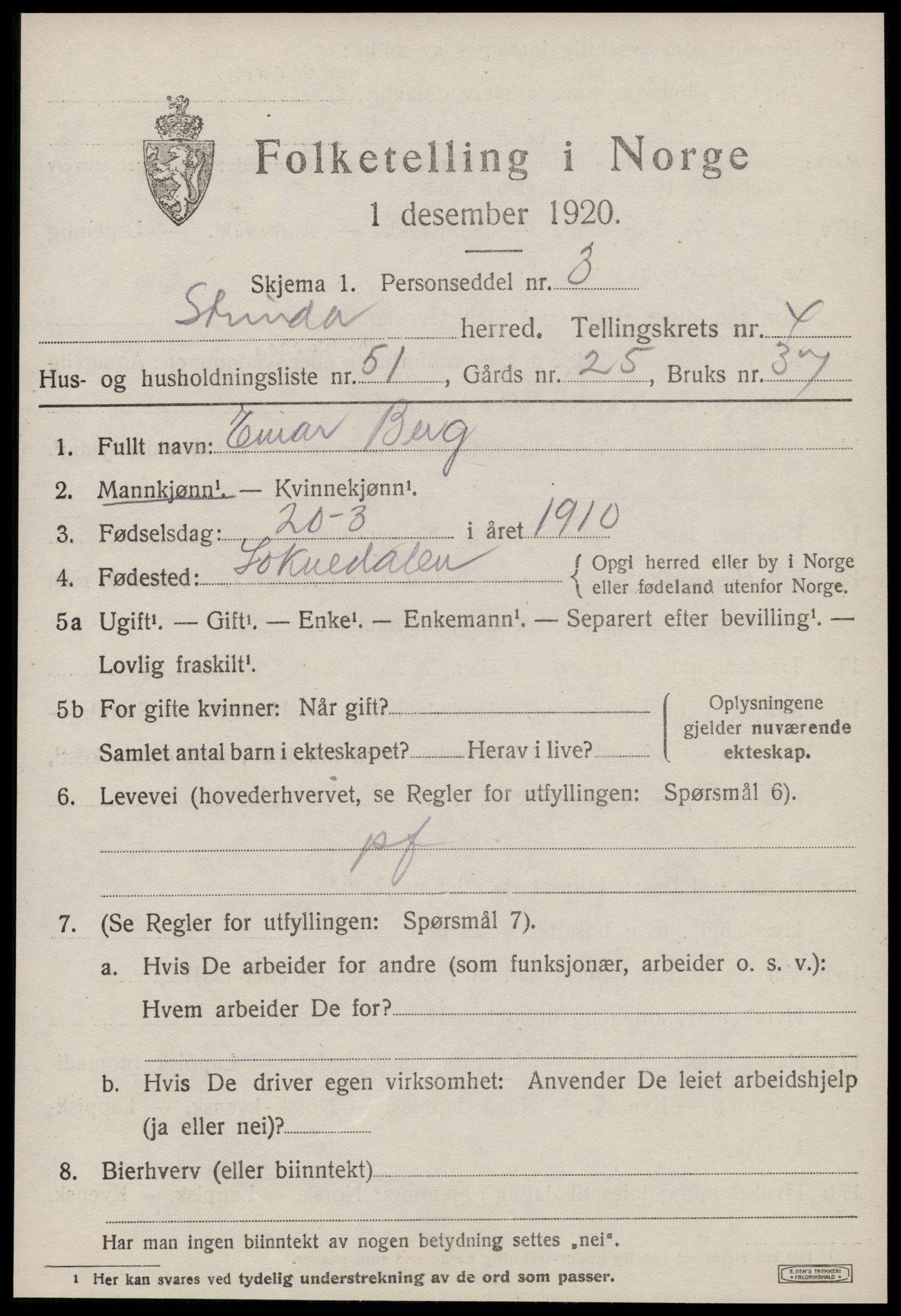 SAT, 1920 census for Strinda, 1920, p. 13548