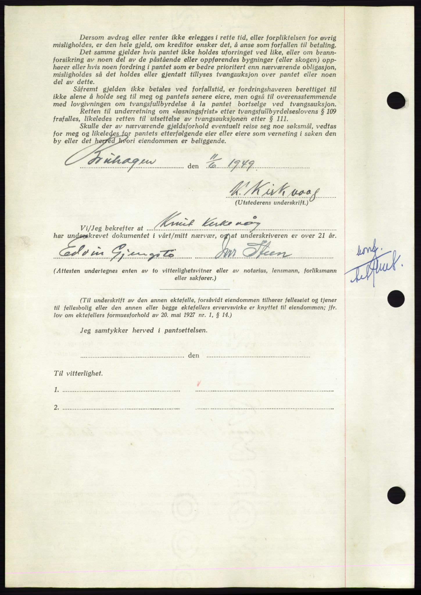 Nordmøre sorenskriveri, AV/SAT-A-4132/1/2/2Ca: Mortgage book no. B101, 1949-1949, Diary no: : 1825/1949