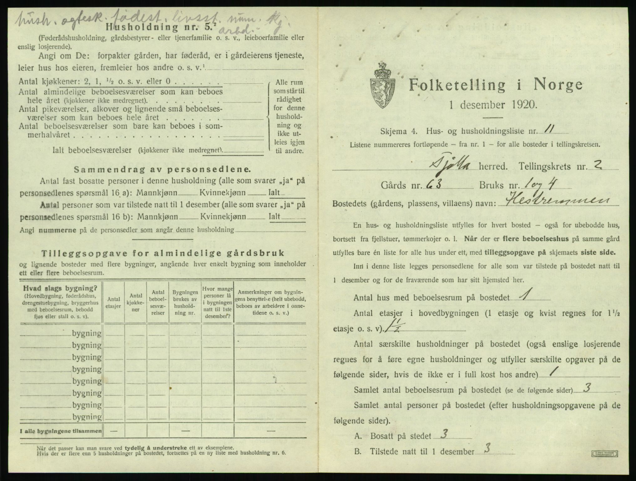 SAT, 1920 census for Tjøtta, 1920, p. 129