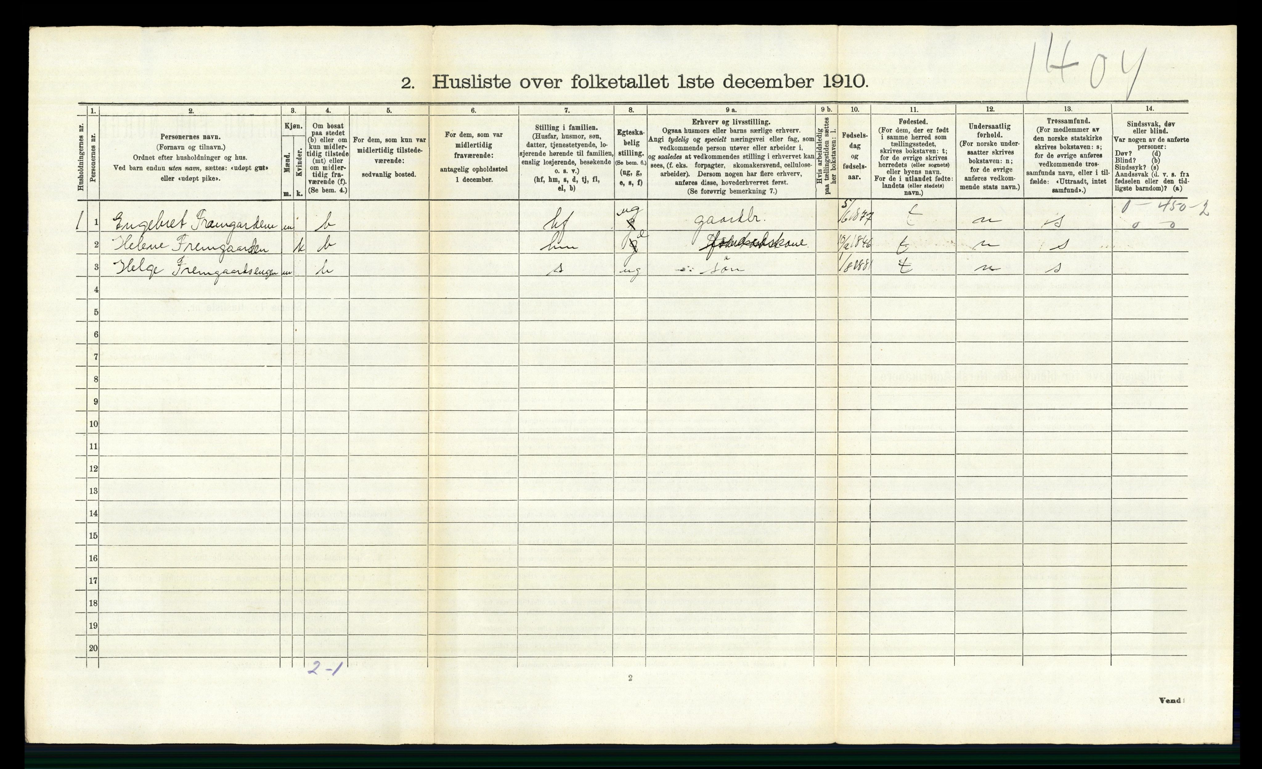 RA, 1910 census for Elverum, 1910, p. 3316