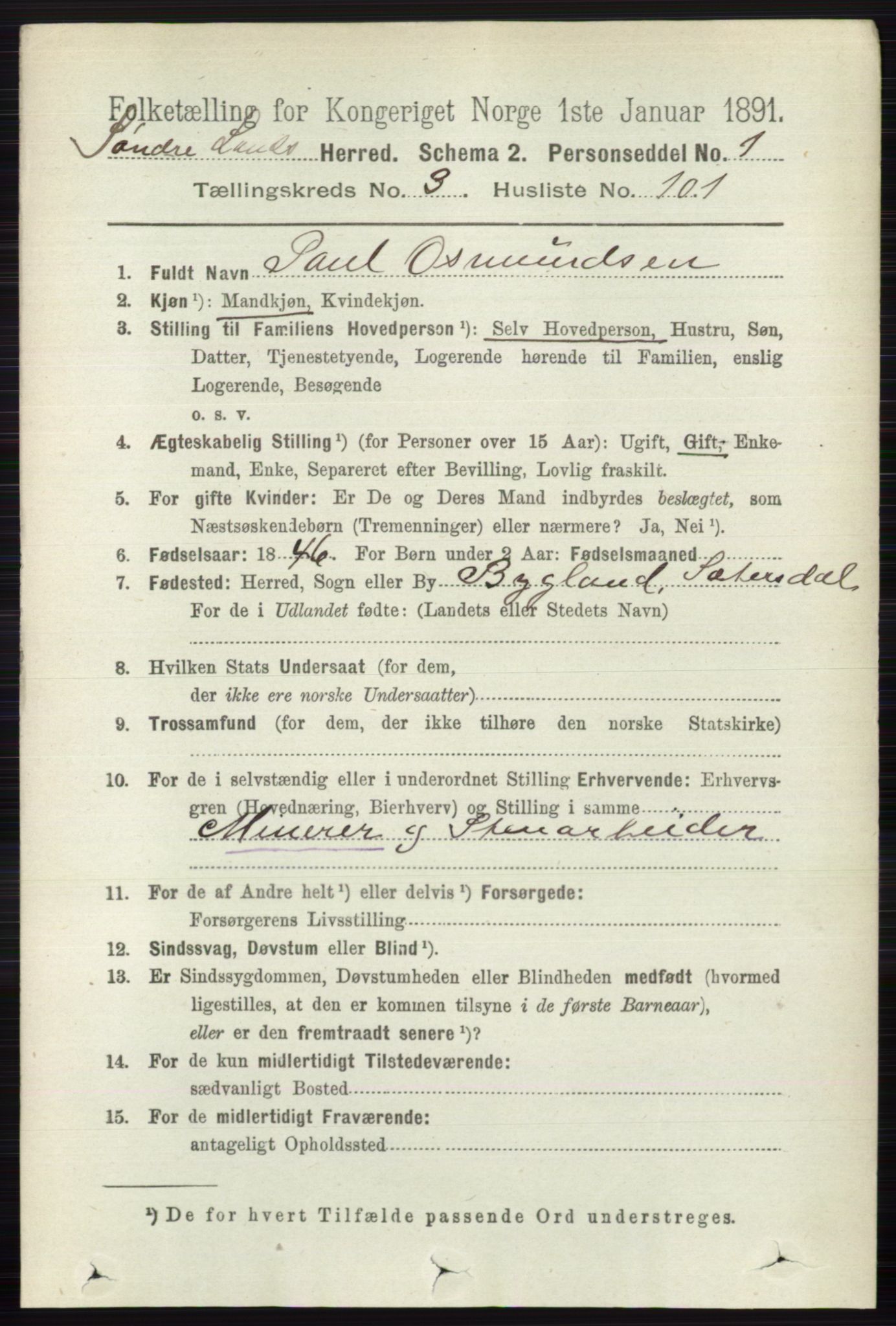 RA, 1891 census for 0536 Søndre Land, 1891, p. 3112