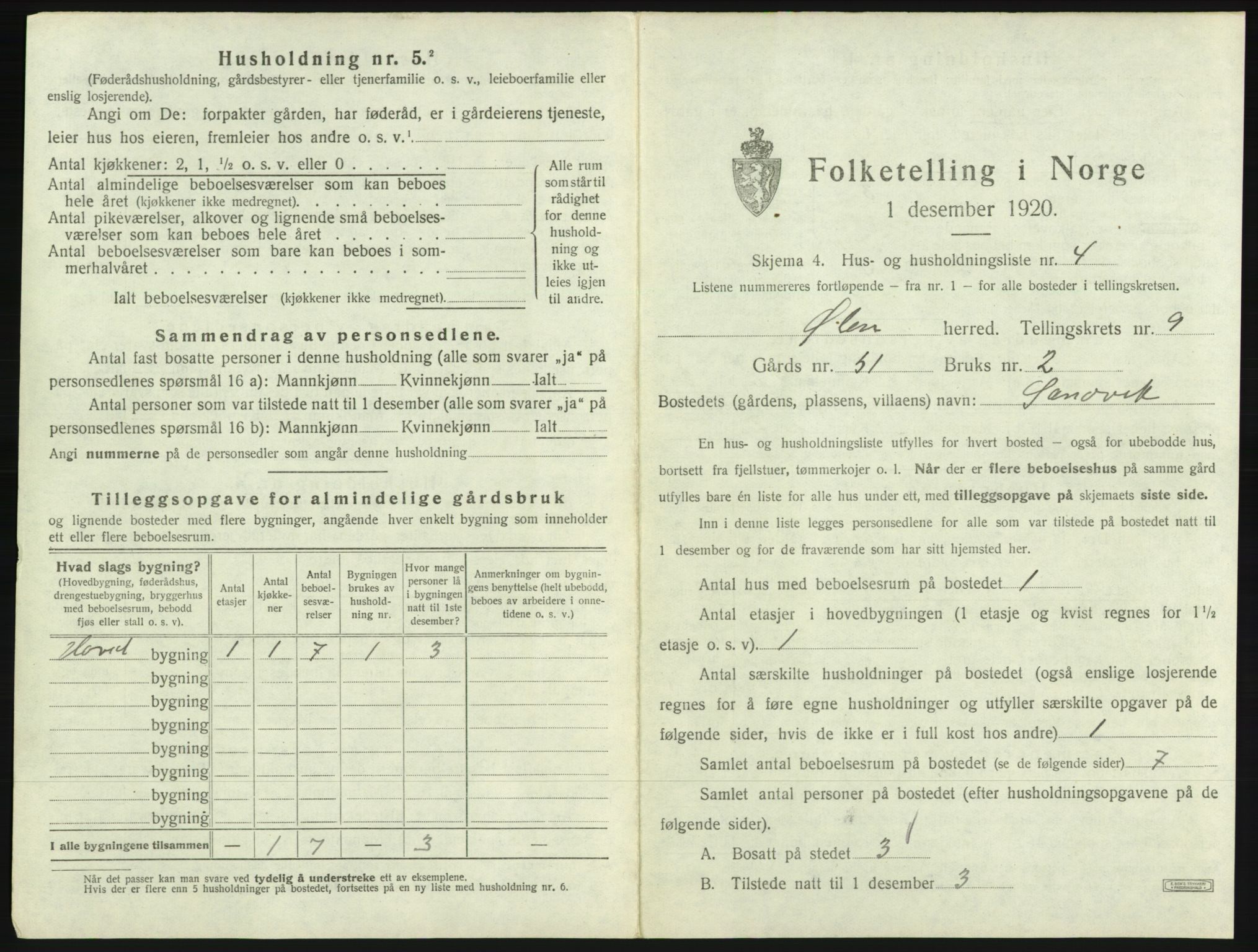 SAB, 1920 census for Ølen, 1920, p. 675