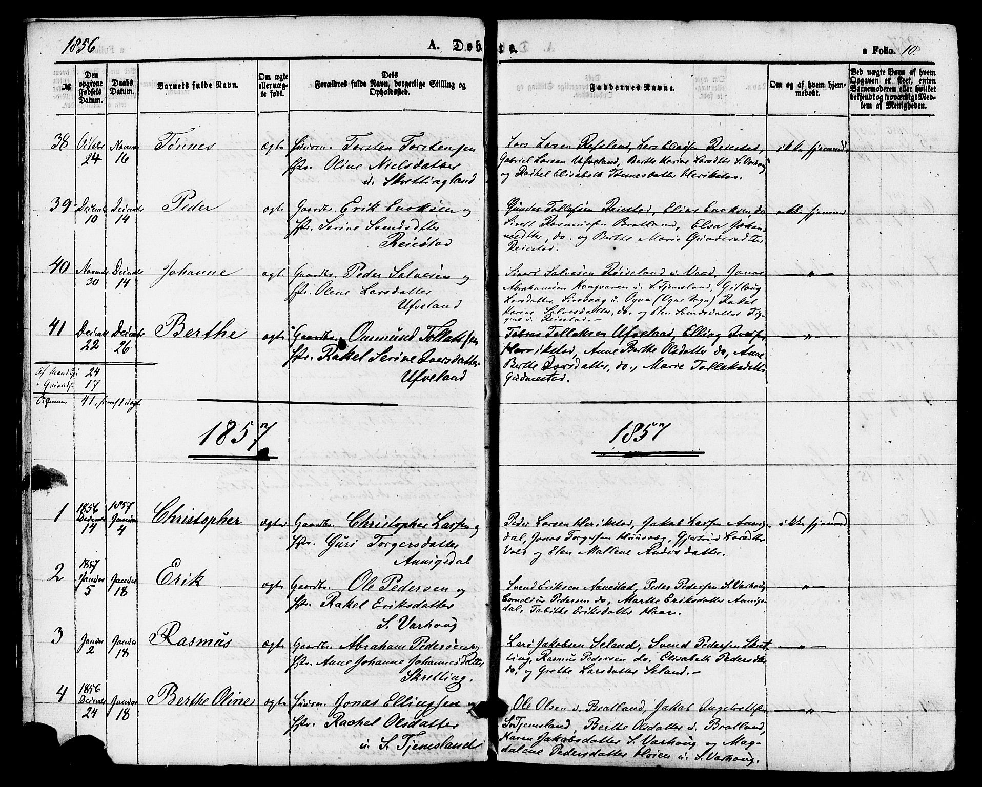 Hå sokneprestkontor, AV/SAST-A-101801/001/30BA/L0009: Parish register (official) no. A 8, 1855-1878, p. 10