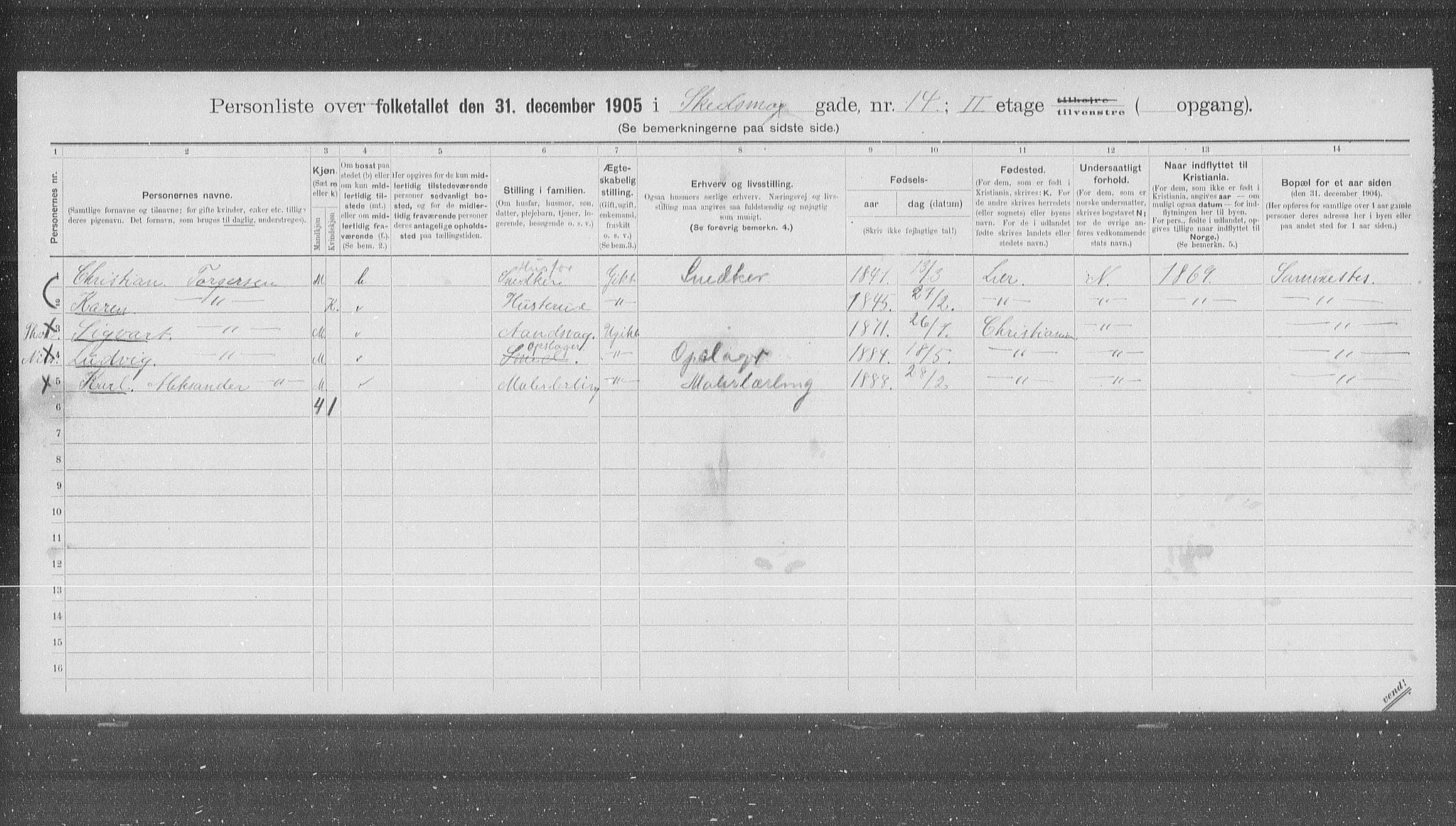 OBA, Municipal Census 1905 for Kristiania, 1905, p. 49496