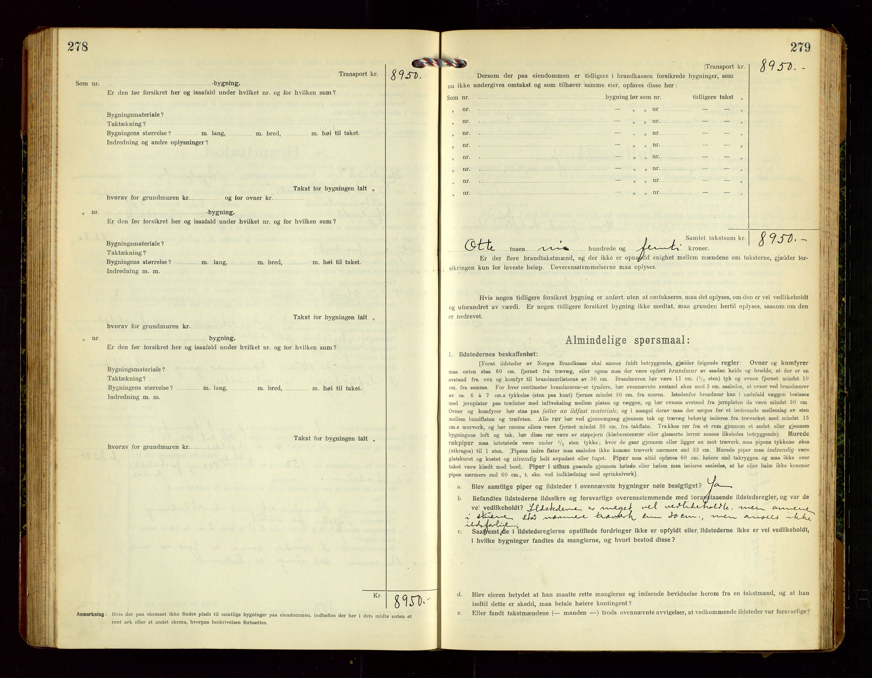 Høyland/Sandnes lensmannskontor, AV/SAST-A-100166/Gob/L0003: "Brandtakstprotokol", 1918-1924, p. 278-279