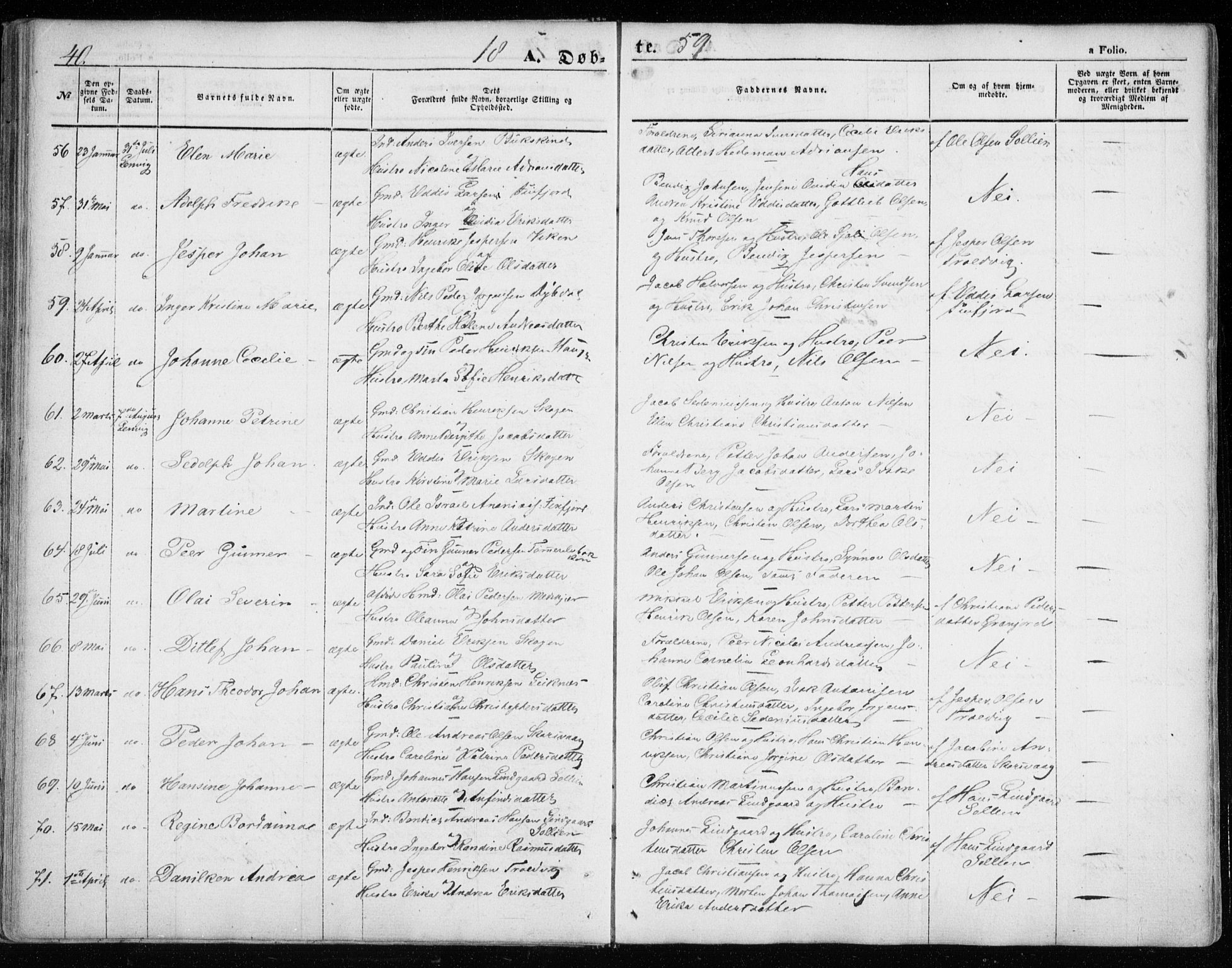 Lenvik sokneprestembete, SATØ/S-1310/H/Ha/Haa/L0007kirke: Parish register (official) no. 7, 1855-1865, p. 40