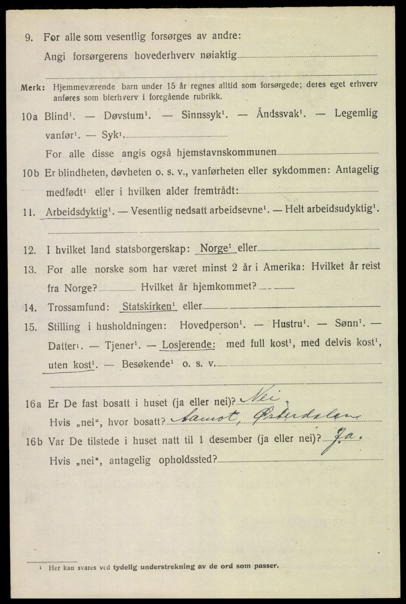 SAH, 1920 census for Trysil, 1920, p. 16106