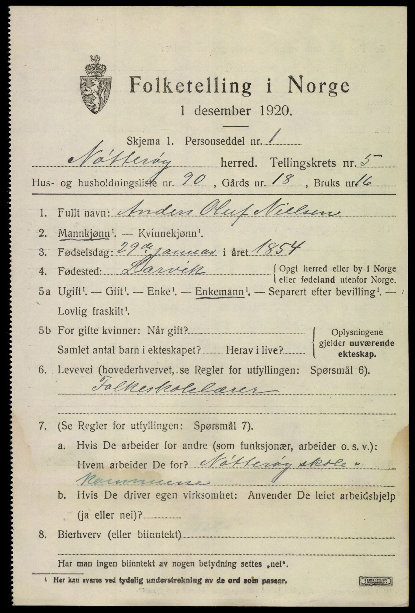 SAKO, 1920 census for Nøtterøy, 1920, p. 8415