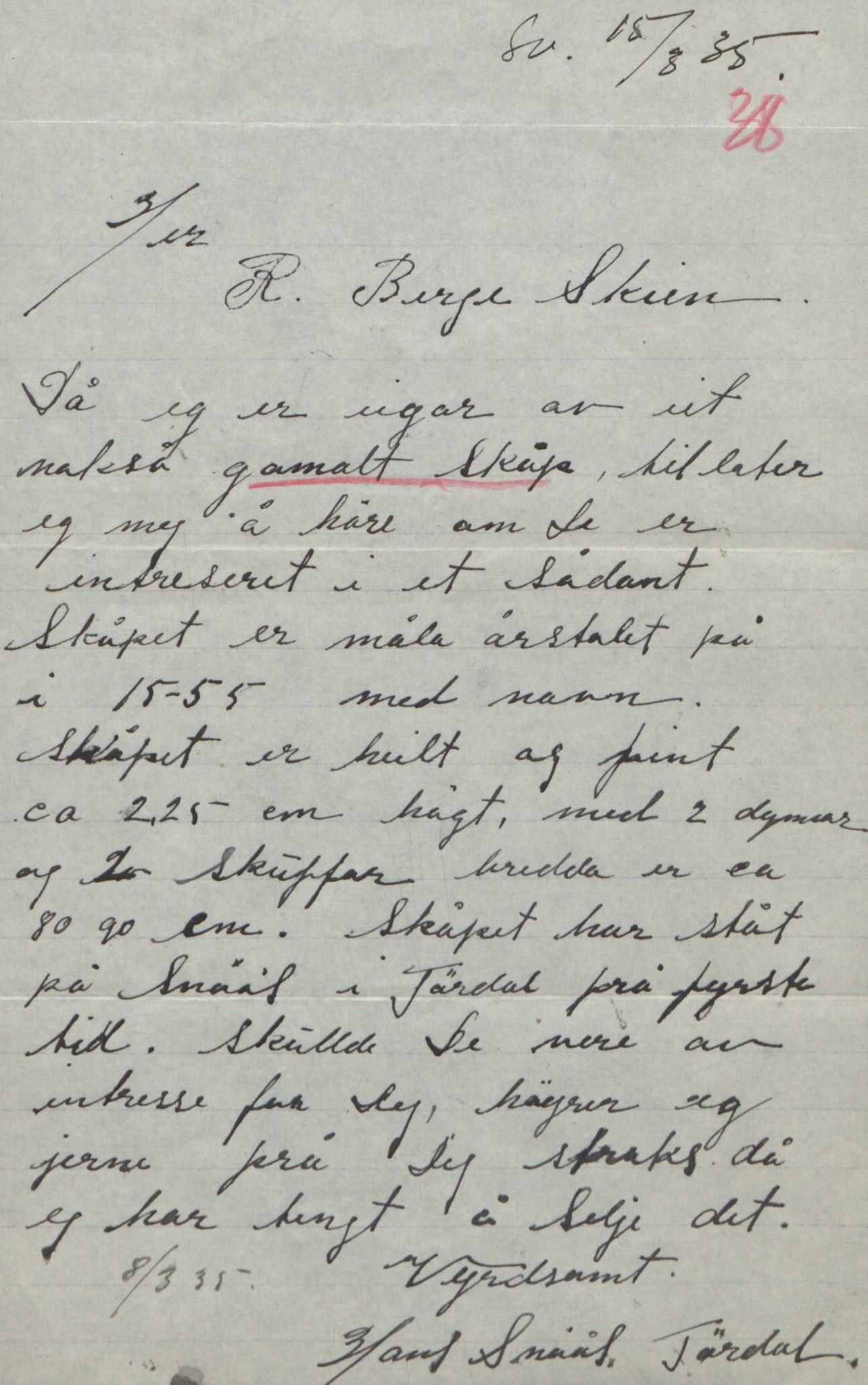 Rikard Berge, TEMU/TGM-A-1003/F/L0018/0056: 600-656 / 655 Brev, kataloger og andre papir til Rikard Berge. Konvolutten merka: Postpapir8, 1910-1950, p. 38