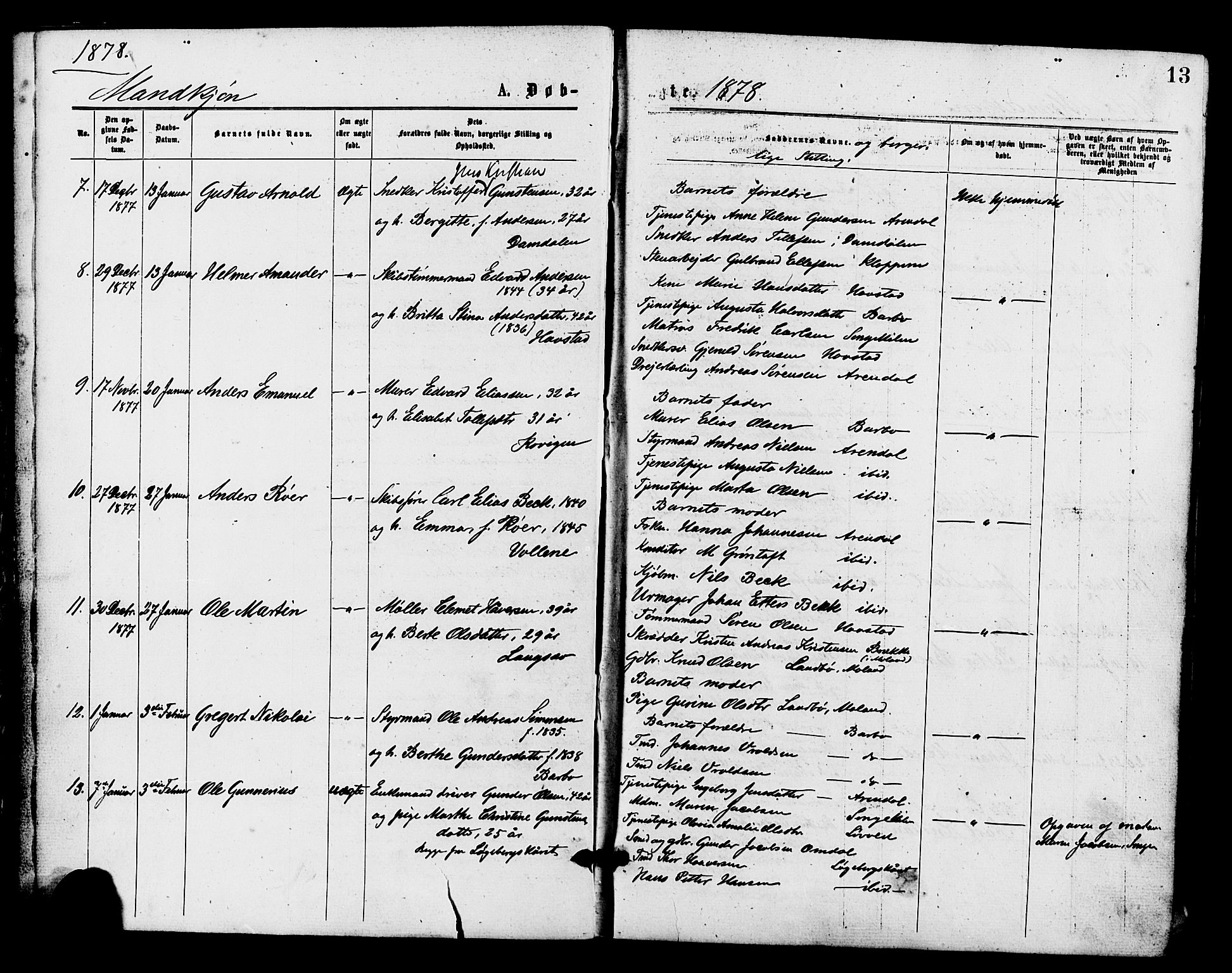 Barbu sokneprestkontor, AV/SAK-1111-0003/F/Fa/L0001: Parish register (official) no. A 1 /1, 1878-1883, p. 13