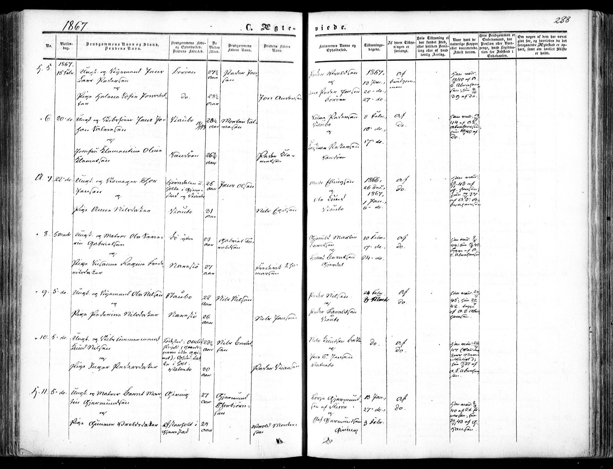 Dypvåg sokneprestkontor, AV/SAK-1111-0007/F/Fa/Faa/L0006: Parish register (official) no. A 6, 1855-1872, p. 288