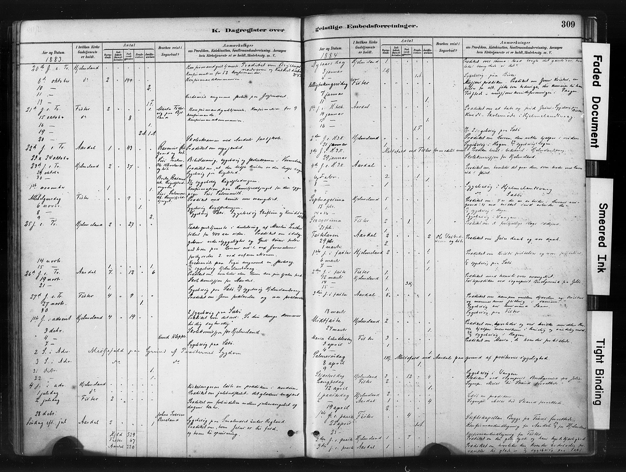 Hjelmeland sokneprestkontor, AV/SAST-A-101843/01/IV/L0014: Parish register (official) no. A 14, 1879-1900, p. 309