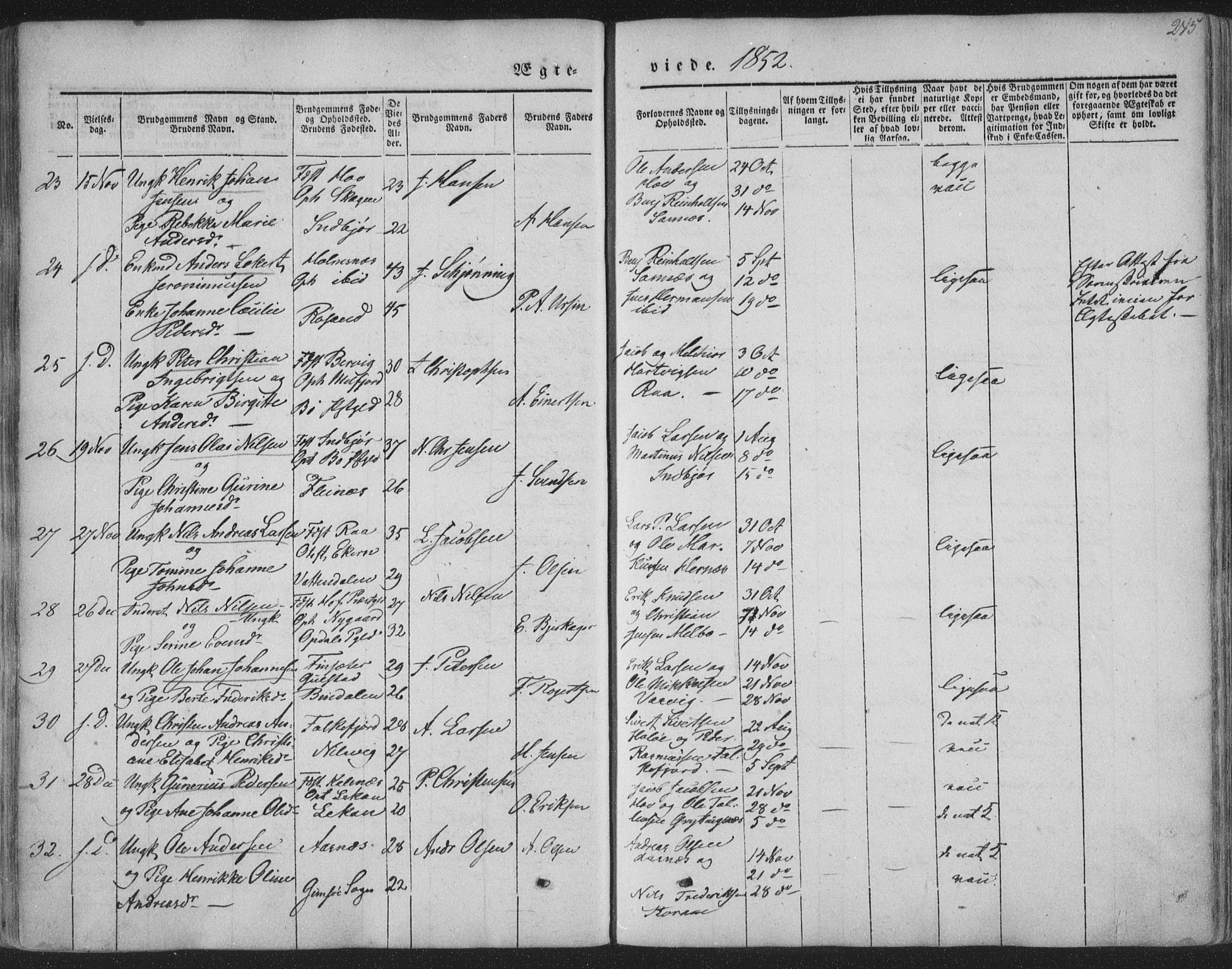 Ministerialprotokoller, klokkerbøker og fødselsregistre - Nordland, SAT/A-1459/888/L1241: Parish register (official) no. 888A07, 1849-1869, p. 245